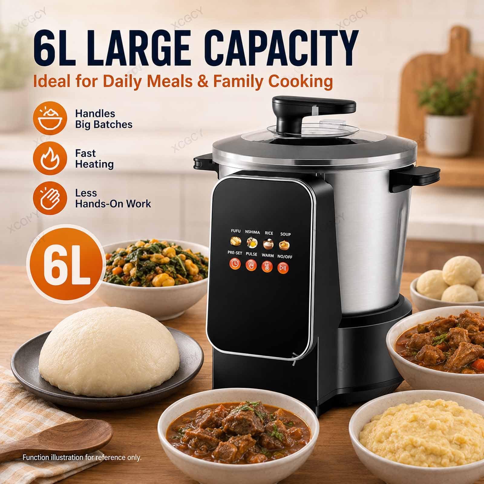 Máquina Automática Inteligente para Preparar Alimentos, De Acero Inoxidable De 900 W para Machacar Ñame, 6 L con Pantalla Táctil Led Y Olla Mezcladora para Fufu, Banku, Nshima, Sopa Y Puré De
