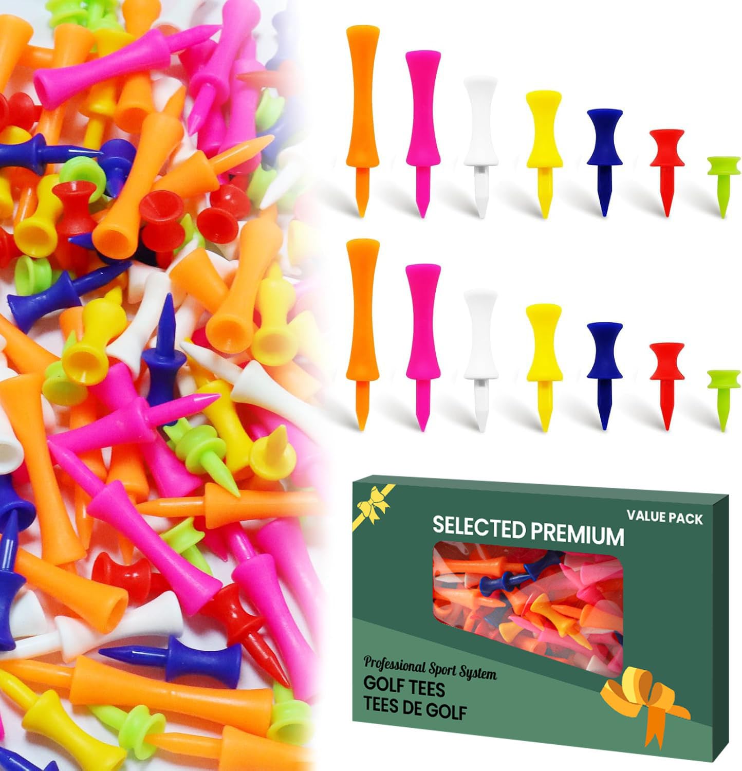 AMRTA Golf Tees Plastic Castle Driver Small Mixed Sizes 1 1/2, 1 3/4, 2, 2 1/4, 2 3/4 Value 70 Pack，Golf Tee Practice unbreakable Sturdy Portable Durable in Multiple Colors for Golf Gift
