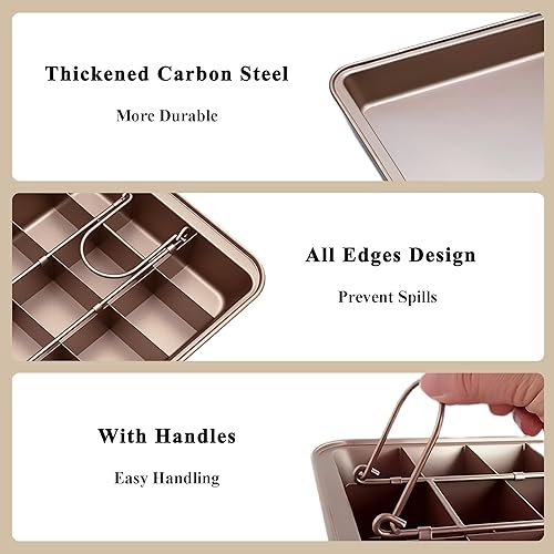 Miniatura 5 de Bandeja para brownie con divisores, cortador de brownie de acero al carbono antiadherente, 18 moldes para brownies precortados en todos los bordes,