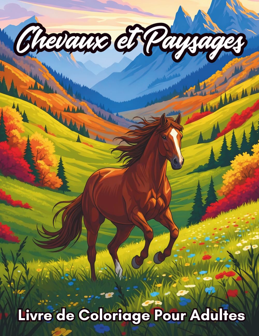 Chevaux et Paysages Livre de Coloriage pour Adultes: 50 Scènes Magnifiques De Chevaux Dans La Nature Pour La Relaxation et La Créativité