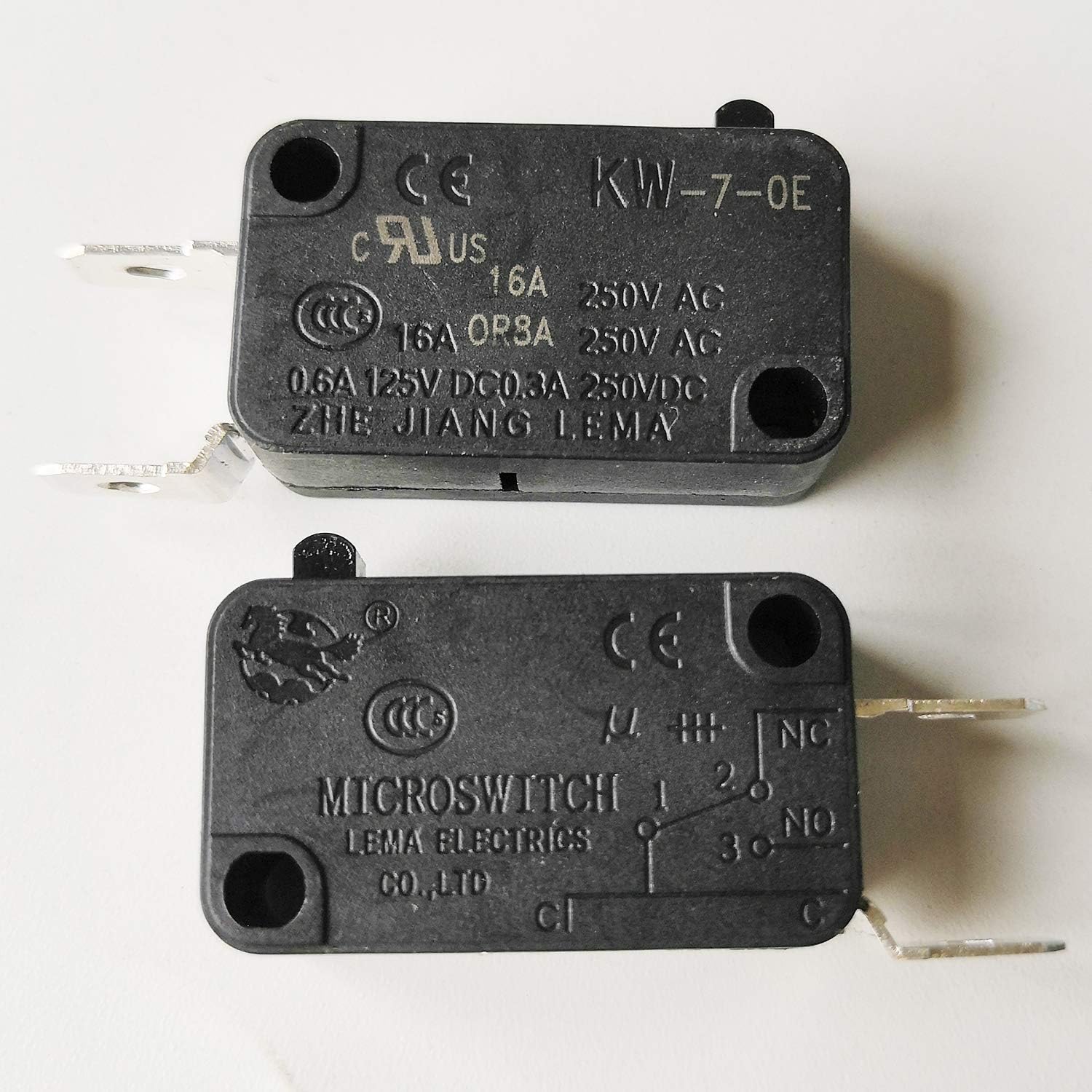 10Pcs LEMA KW7-0E 0.6A/125V 16A/250V 2 Pins Normally Close NC Microswitch Micro Switches for Water Pumps Automation