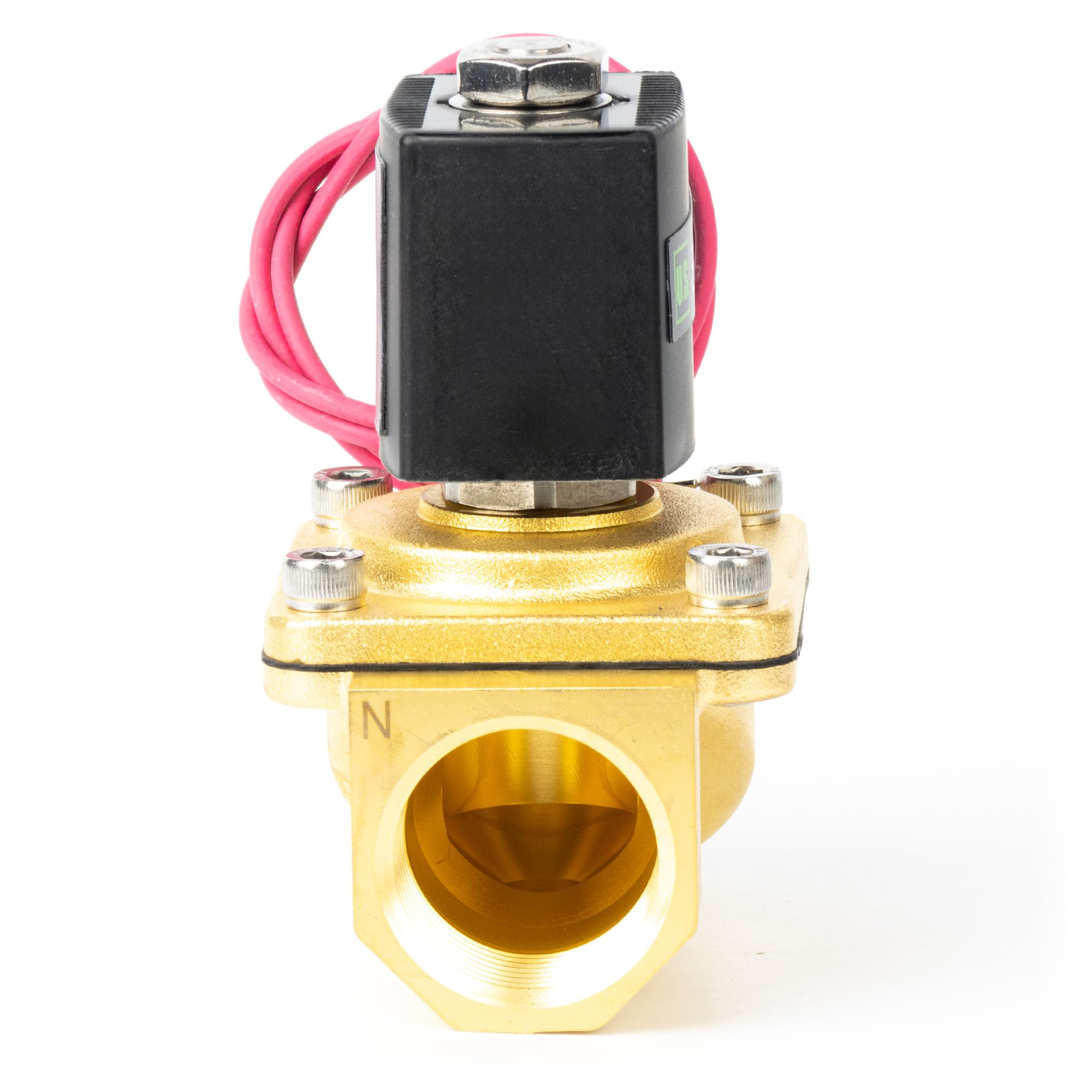 U.S. Solid Válvula solenoide de 1 pulgada, latón CC 12 V con sello Viton, normalmente cerrada, tipo de cable de plomo, rosca G