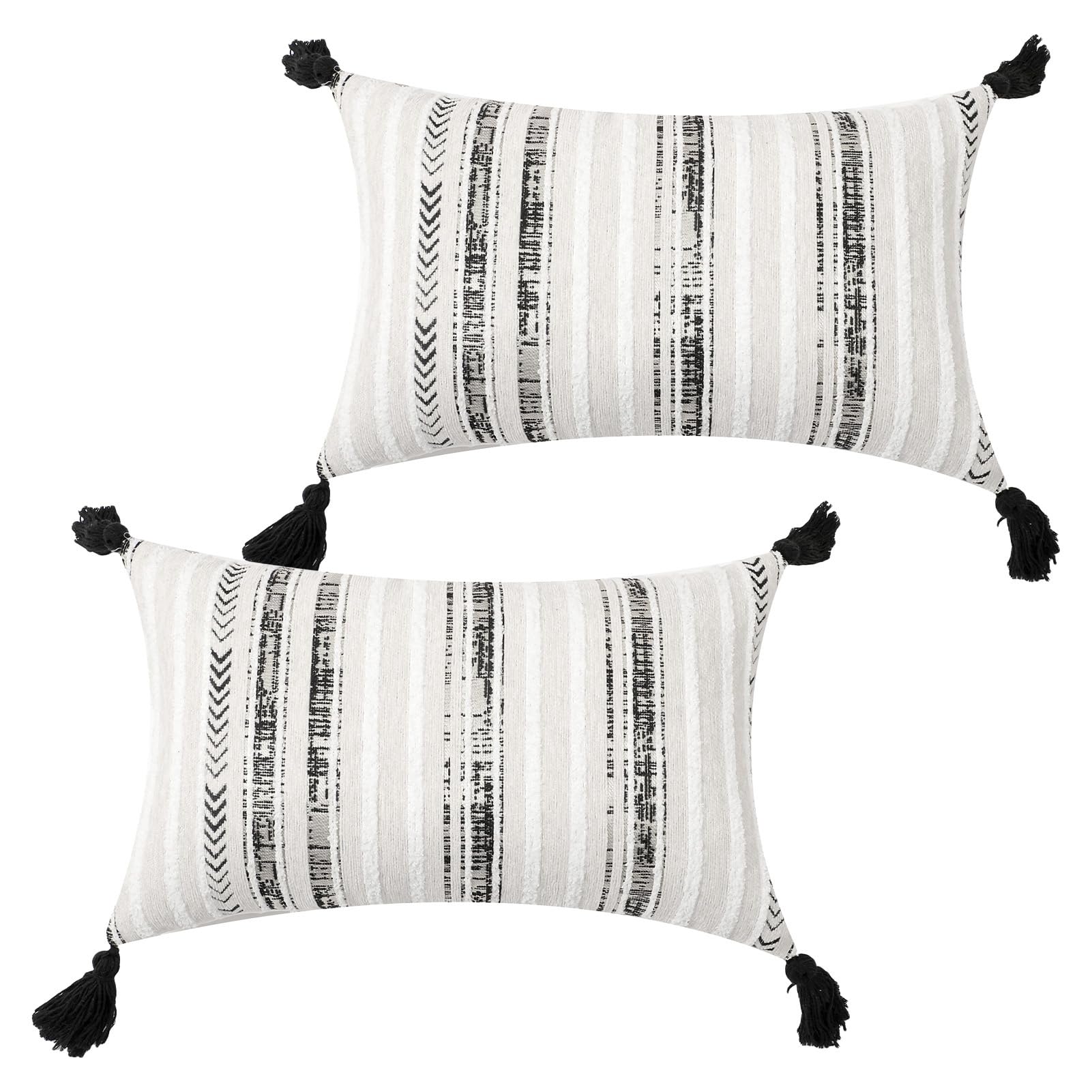 Ausing Couch Cushion Cover White 2er Set Striped Textured Netural Decorative Cushion Covers 30×50 cm Bedroom Sofa