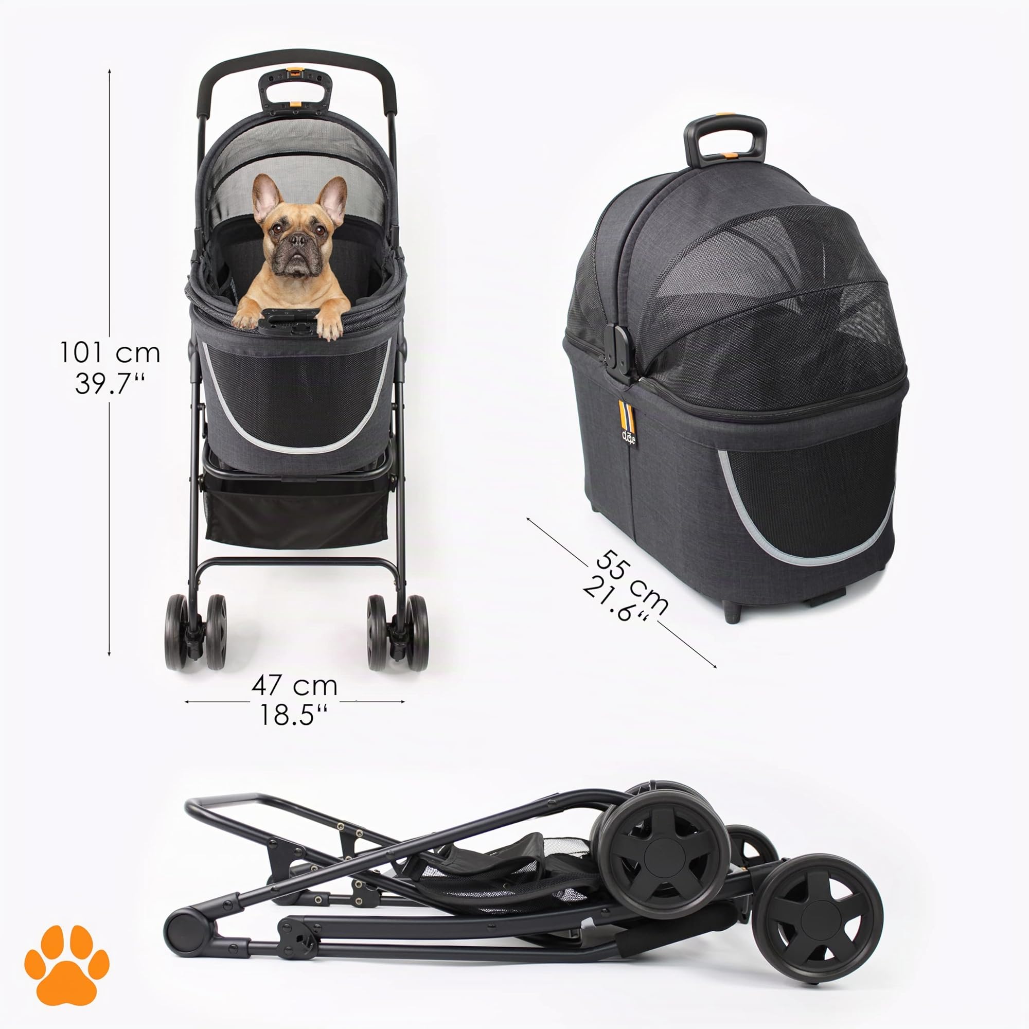 Coco 2IN1 - Poussette 2 en 1 pour Animaux de Compagnie | 15 kg | Poussette Chien avec Panier pour Courses ou Accessoires | Pliable sur Roulettes Flexibles et Maniables pour un Confort Optimal