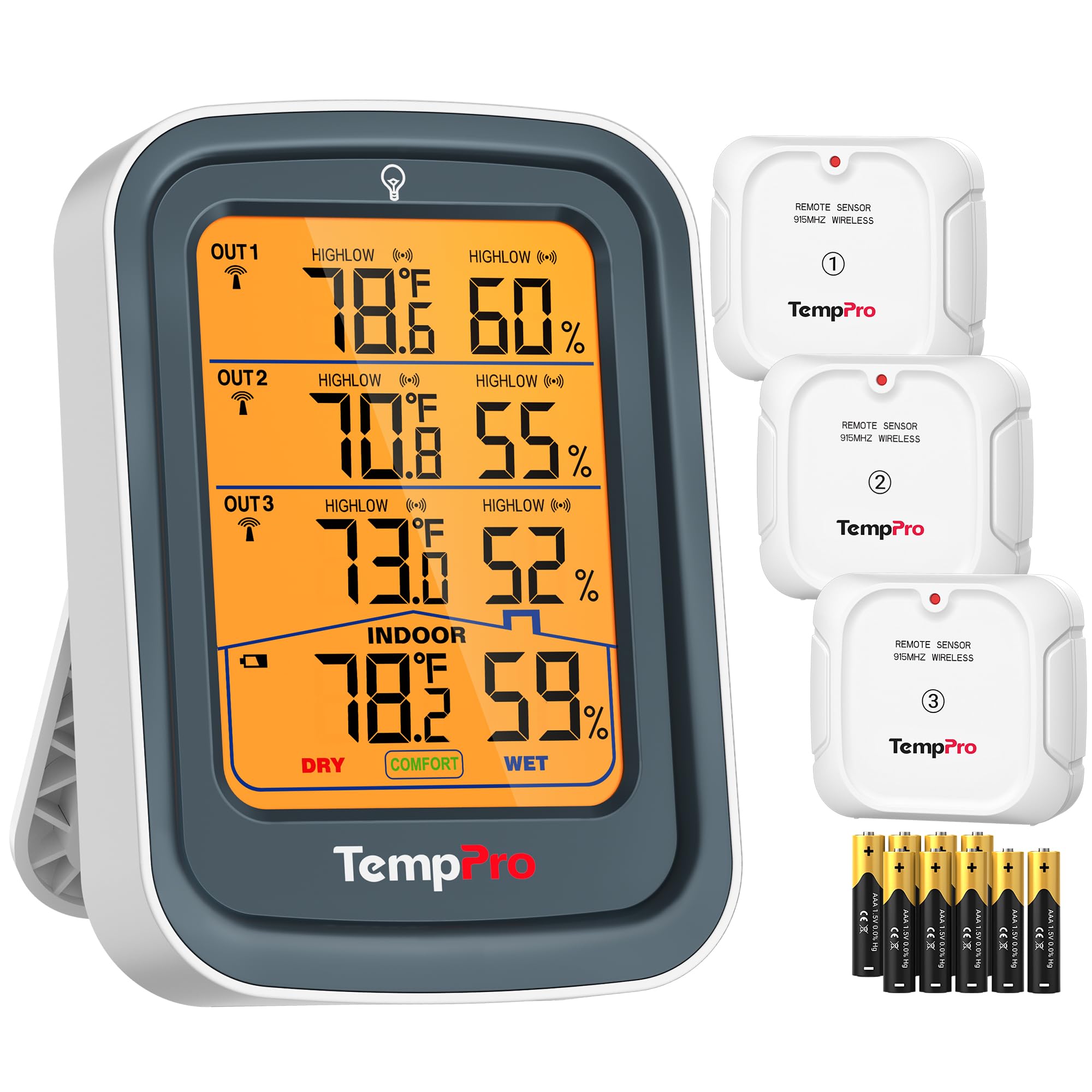 TempPro TempAir 500FT Indoor Outdoor Thermometer Wireless with 3 Sensors | Temperature and Humidity Gauge Monitor for Home Greenhouse Garage RV, Batteries Included, Room Thermometer Inside Outside-image-21