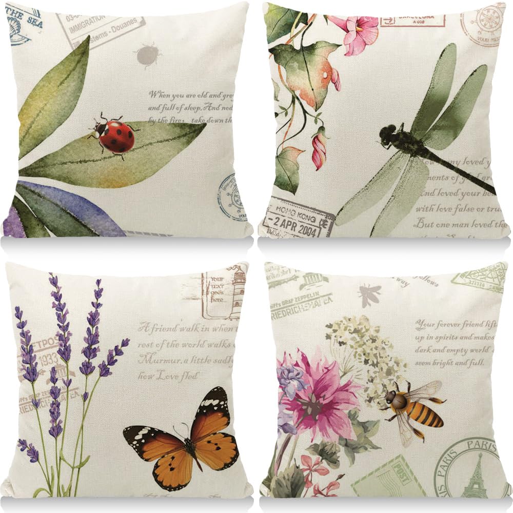 Cirzone Kissenbezug 45x45 4er Set Outdoor Kissen Leinen, Boho Deko für Deko Wohnzimmer, Garten, Balkon