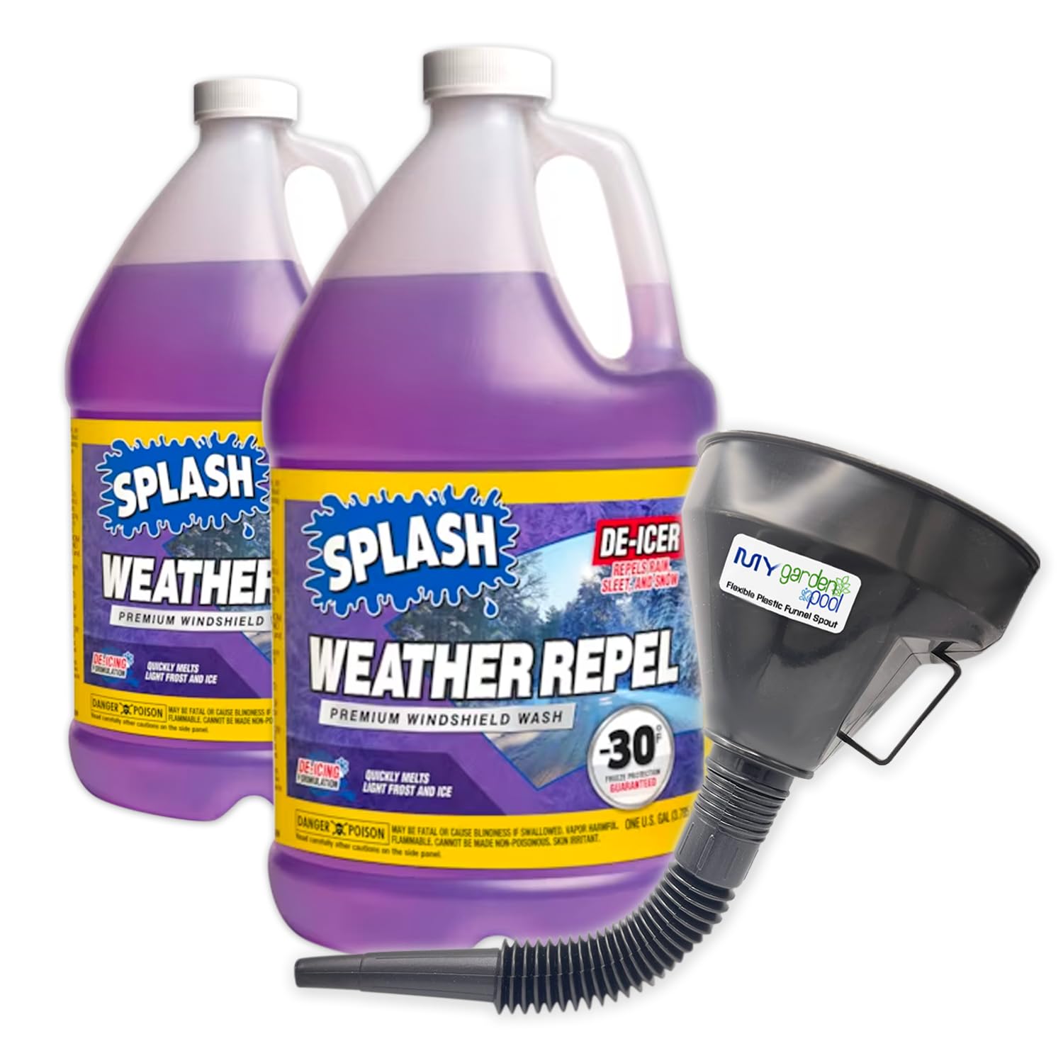 My Garden Pool Splash Purple -30 Weather Repel Windshield Washer Fluid Two Pack, 2 x 1 Gallon - Cold-Weather Defense Plastic Funnel Spout for Easy Pouring Hard-to-Reach Vehicles