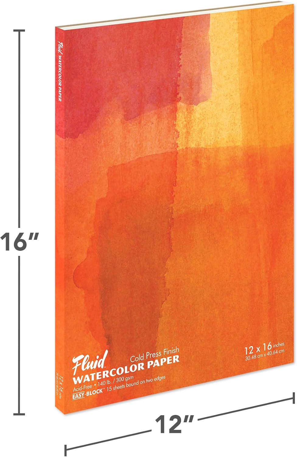 Fluid Watercolor Paper Block, 12 x 16 inches, 15 White Sheets, 140 lb (300 GSM) Cold Press Pad for Artist Painting and Wet Media
