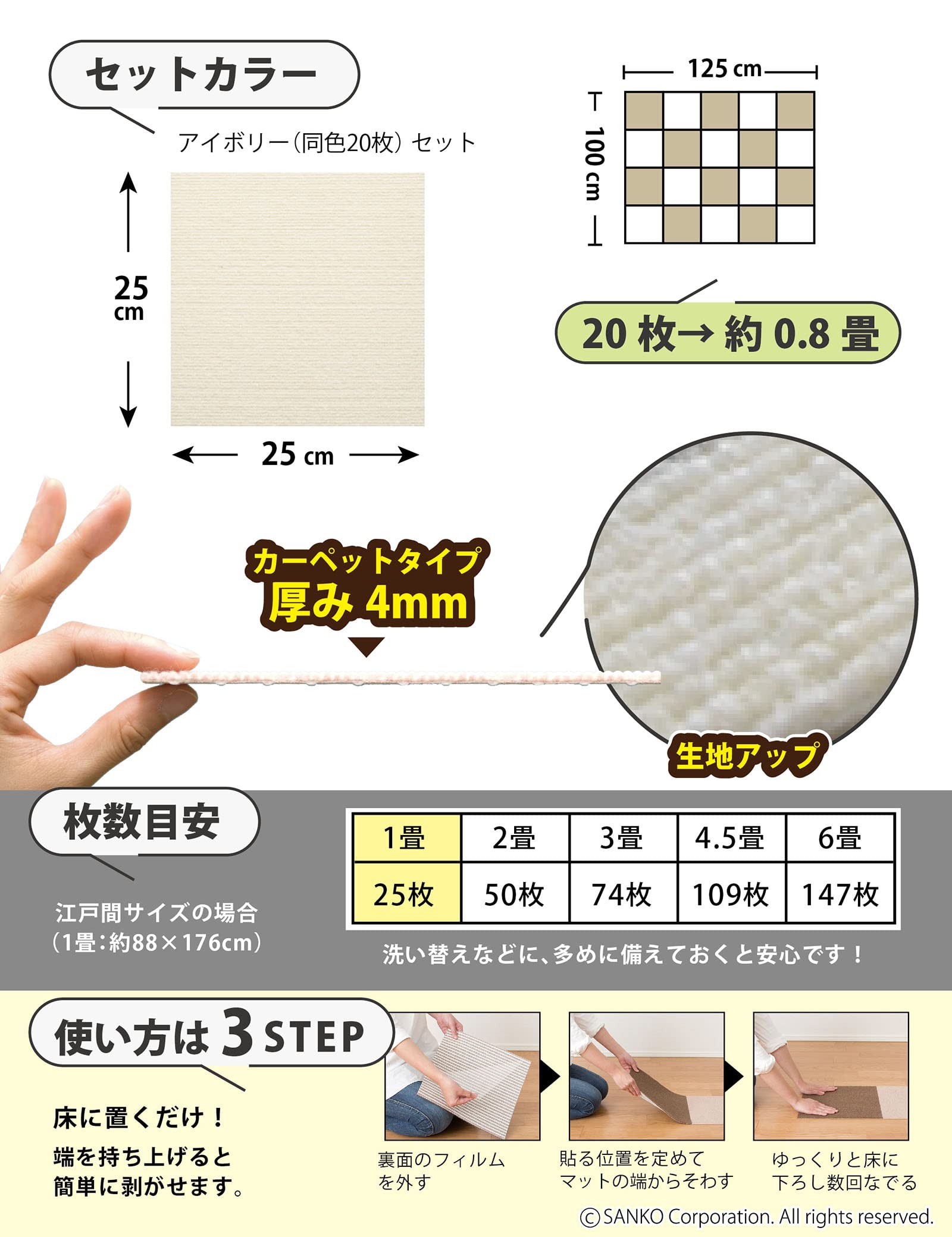 Amazon｜【日本製 撥水 消臭 洗える】サンコー ずれない タイル 