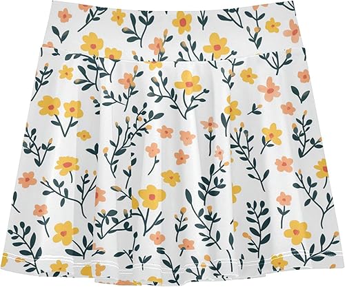Flowers Daffodil Snapdragon Peonies White Girls Tennis Skirts with Built-in Shorts Flowy Kids Pleated Skirt 3-4T