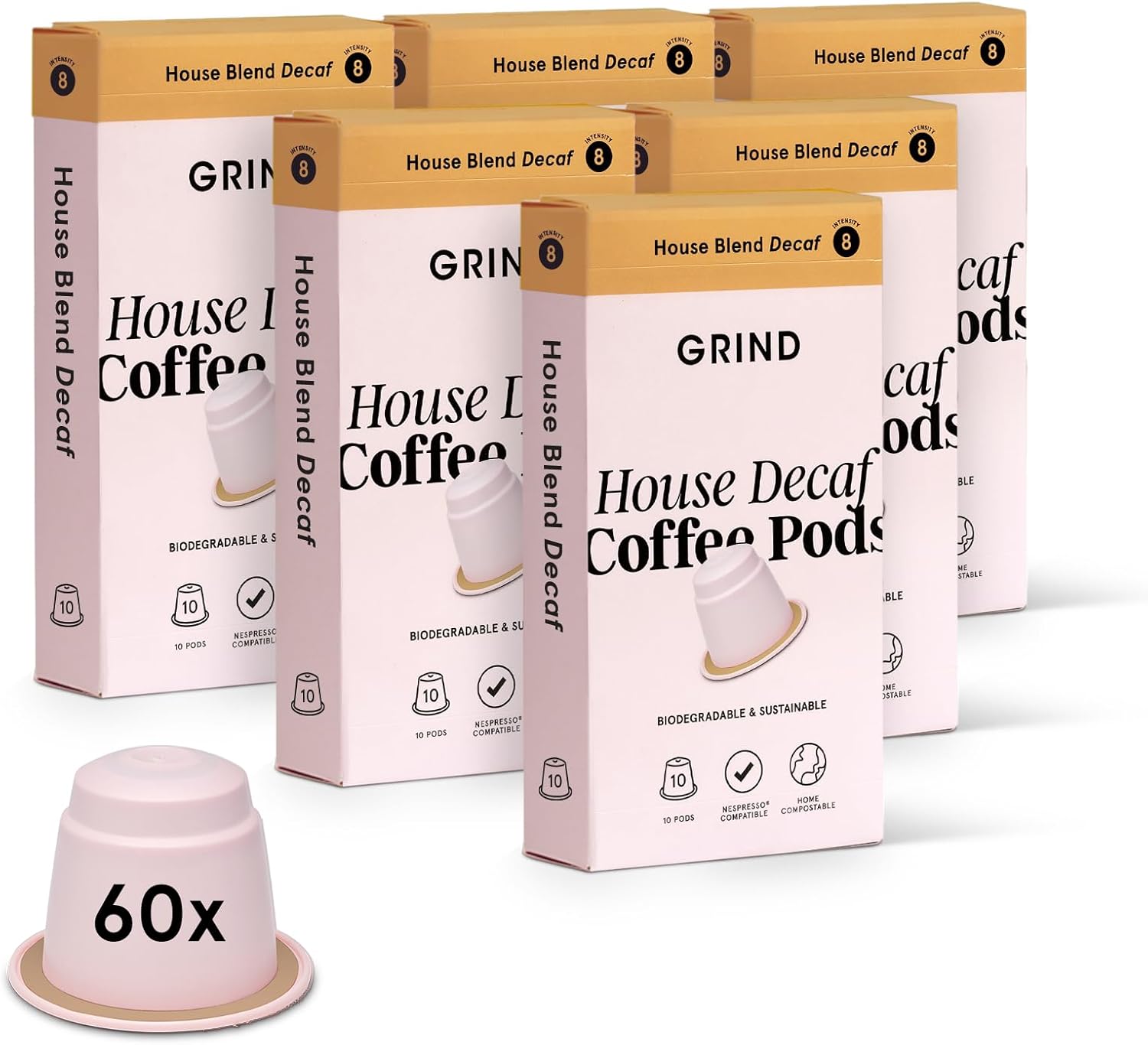 Grind Light Coffee Pods - Pack Of 60 Biodegradable Capsules - 100