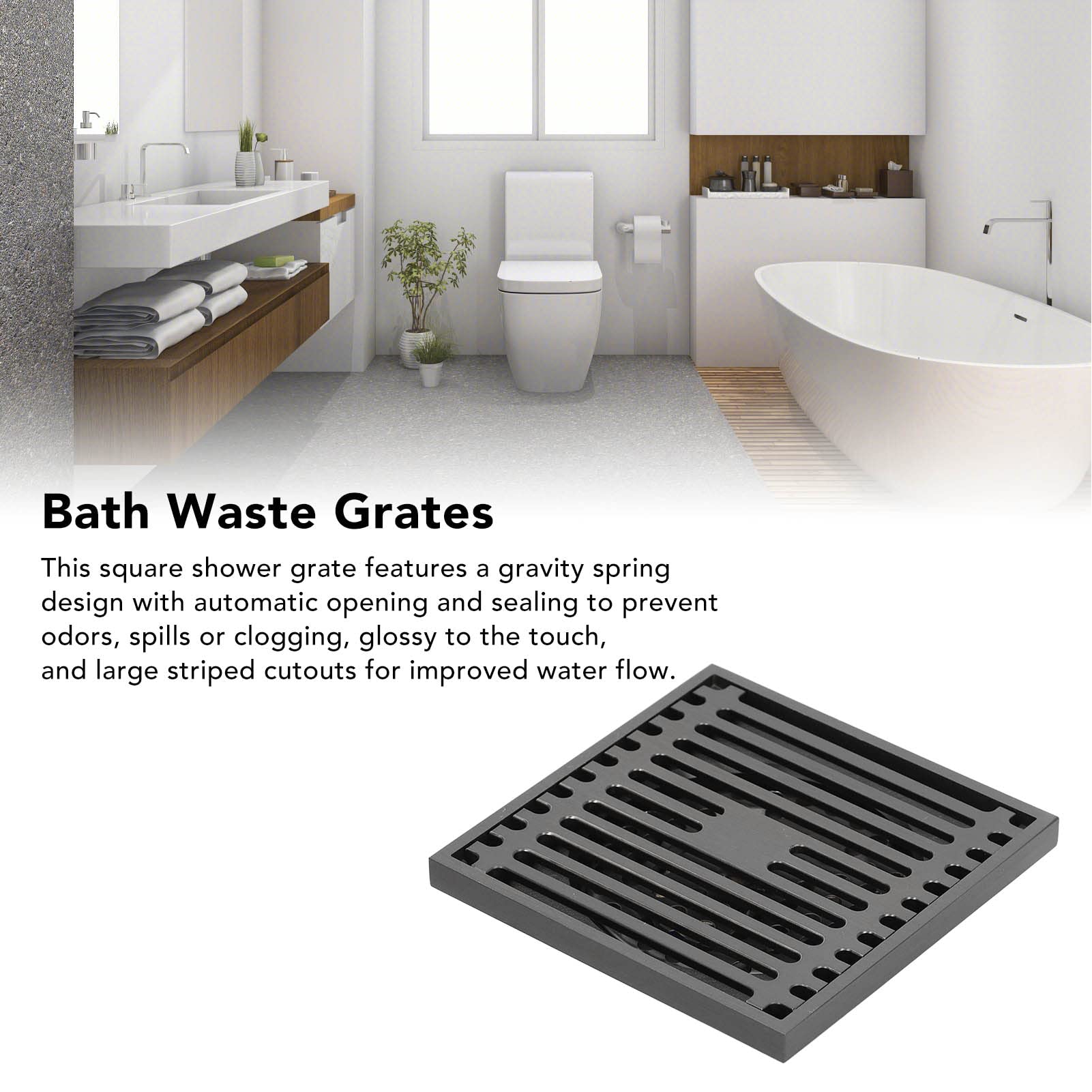 Scarico a Pavimento Quadrato in Acciaio Inossidabile 10.4x10.4 cm per Doccia e Bagno, Griglia di Scarico con Sifone Integrato Antiodore e Antintasamento per Balcone Terrazzo