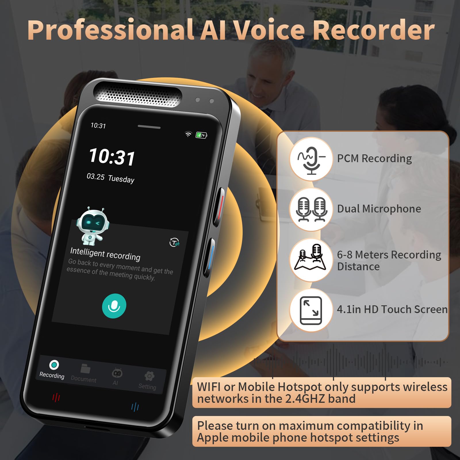 Digitales Diktiergerät Aufnahmegerät mit KI Schreibfunktion und Zusammenfassen,Übersetzung Online Offline Arbeit von 134 Sprachen,80GB Aufnahmegerät AI Voice Recorder für Vorlesungen,Meetings