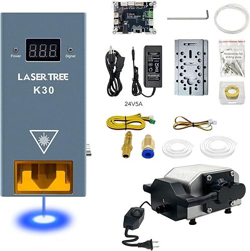 Módulo de corte láser, módulo láser de potencia óptica de 30 W+ con asistencia de aire de metal, enfoque fijo de 1.575 in de 24 V, kit de bomba de