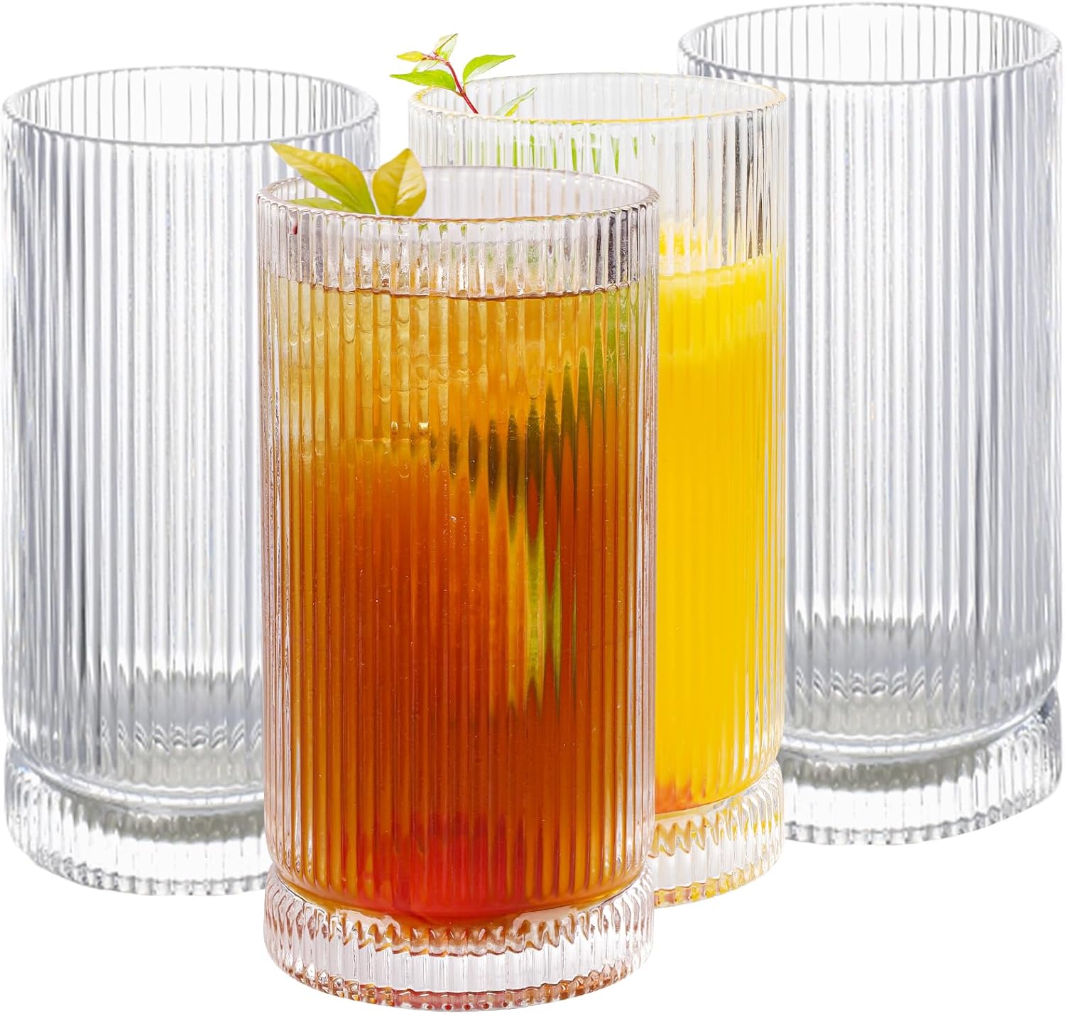 Amazon.com | WeirdUncle Vintage Ribbed Glassware Set, 16oz Drinking ...