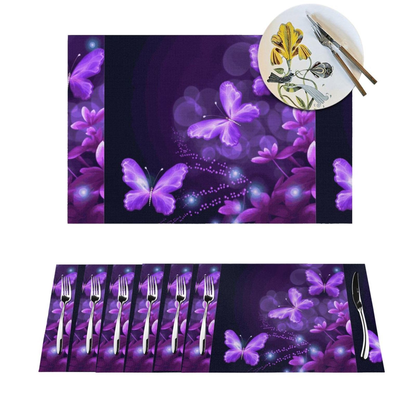 Woven Placemats Lovely Purple Durable Table Mats Indoor Place mats Washable Non-Slip Heatproof Woven Placemats for Dining PVC Place Mat for Dinners Wedding Parties