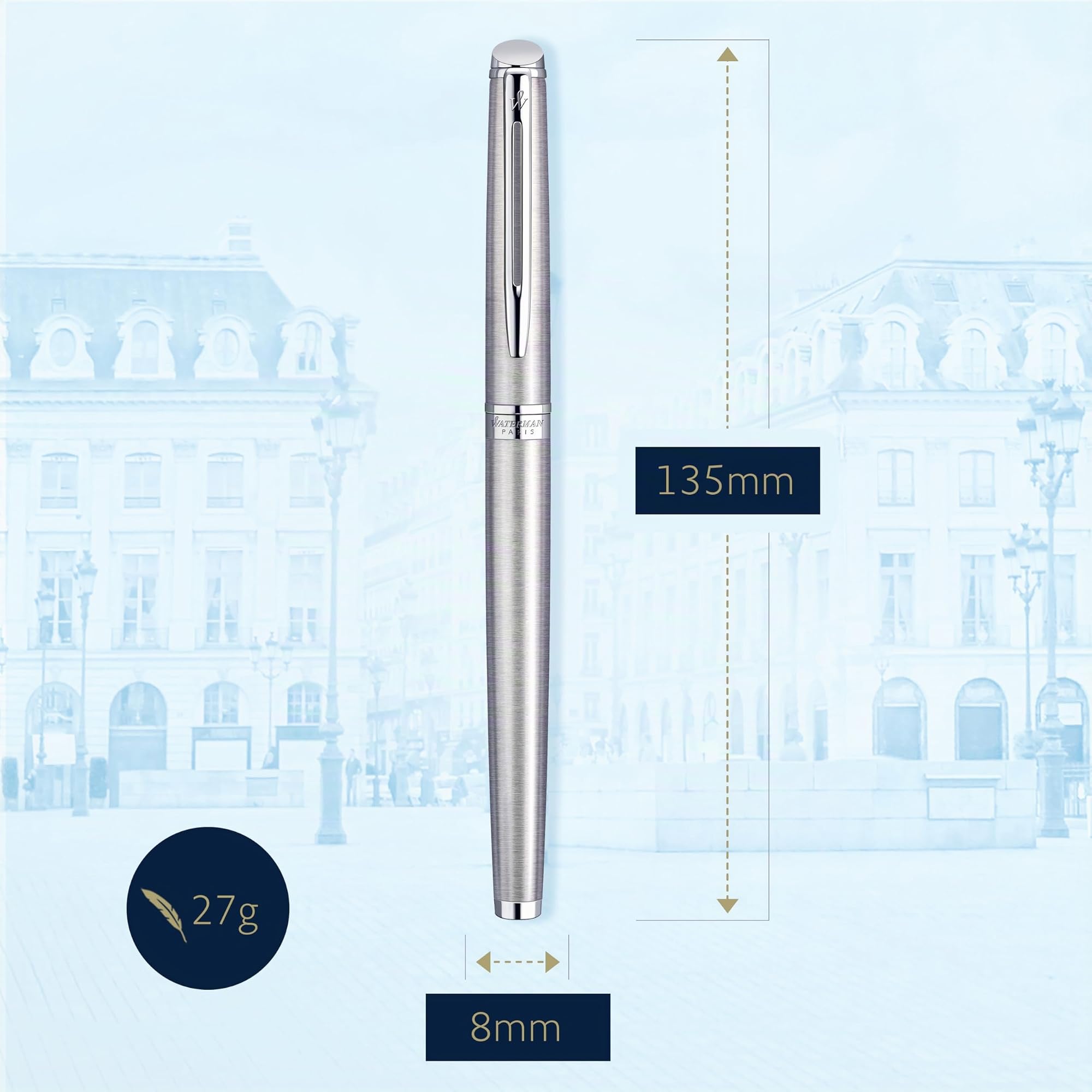 Waterman Hémisphère penna roller | in acciaio inossidabile con finiture cromate | punta fine con cartuccia di inchiostro nero | confezione regalo