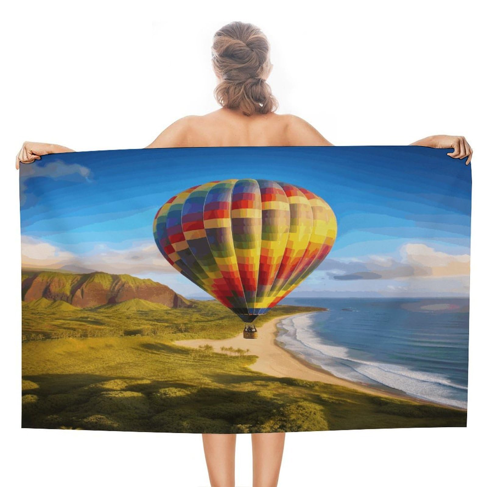 VstaDank Hawaii Hot Air Balloon Bath Towel Stylish Double-Faced Pile Travel Towel Soft Absorbent Beach Towel for Pool Swim Sports Camping Adults Gift 51X31 Inch
