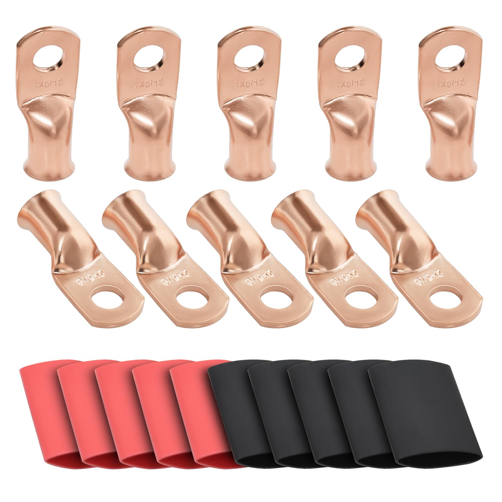 Shirbly 10pcs 2 AWG-5/16 Heavy Duty Battery Lugs, Ring Terminals with 10pcs 3:1 Heat Shrink Tubing, Battery Cable Ends for Marine, Automotive, Solar Electrical Systems