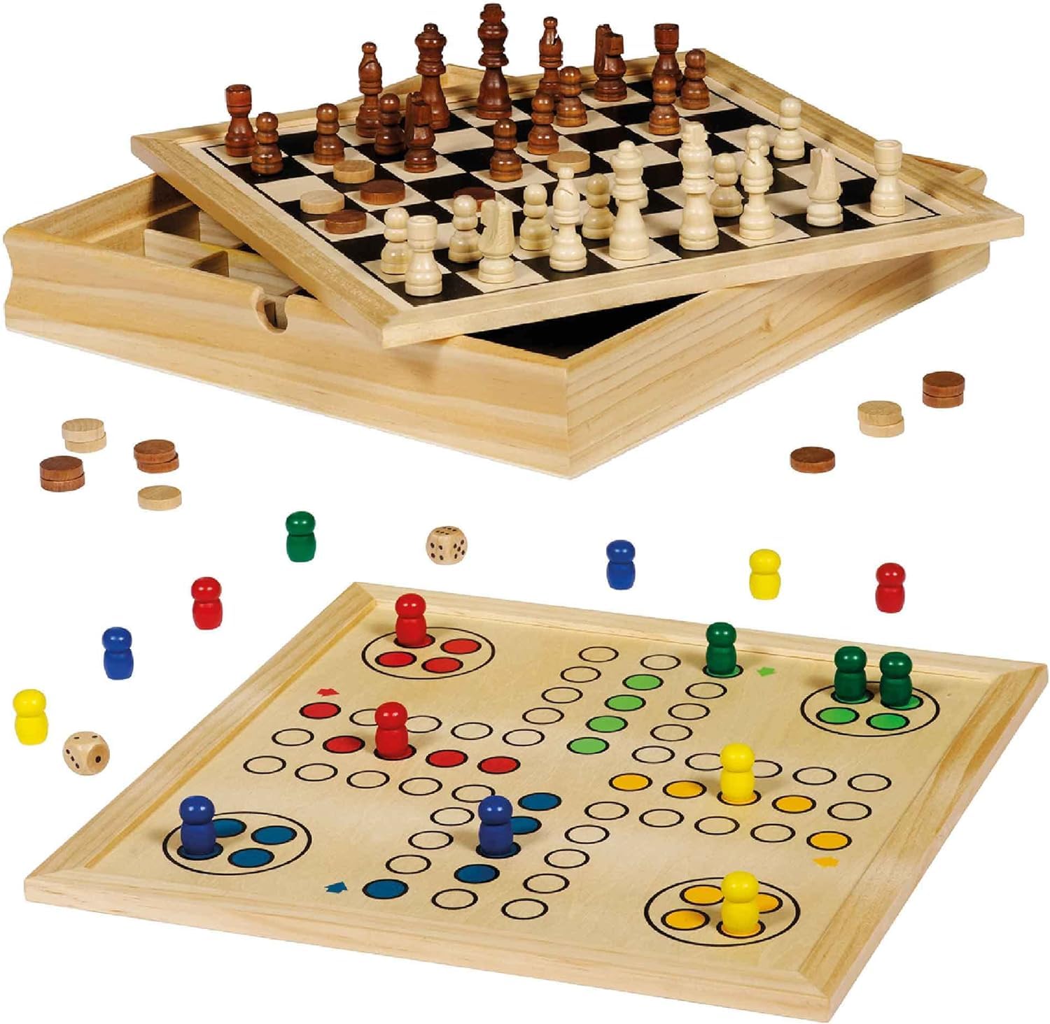 Scacchiera in Legno Dama e Scacchi 36x36 cm + Portachiave Cubo in Omaggio