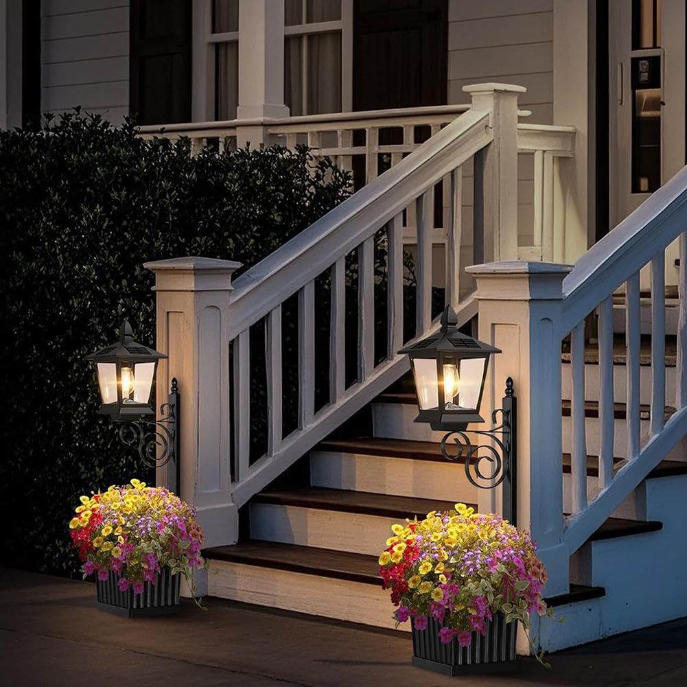Lampada a energia solare con fioriera, sensore dal tramonto all'alba, vaso da fiori 2 in 1 per giardino, cortile, vialetto, portico, patio, ideale per fiori veri o artificiali