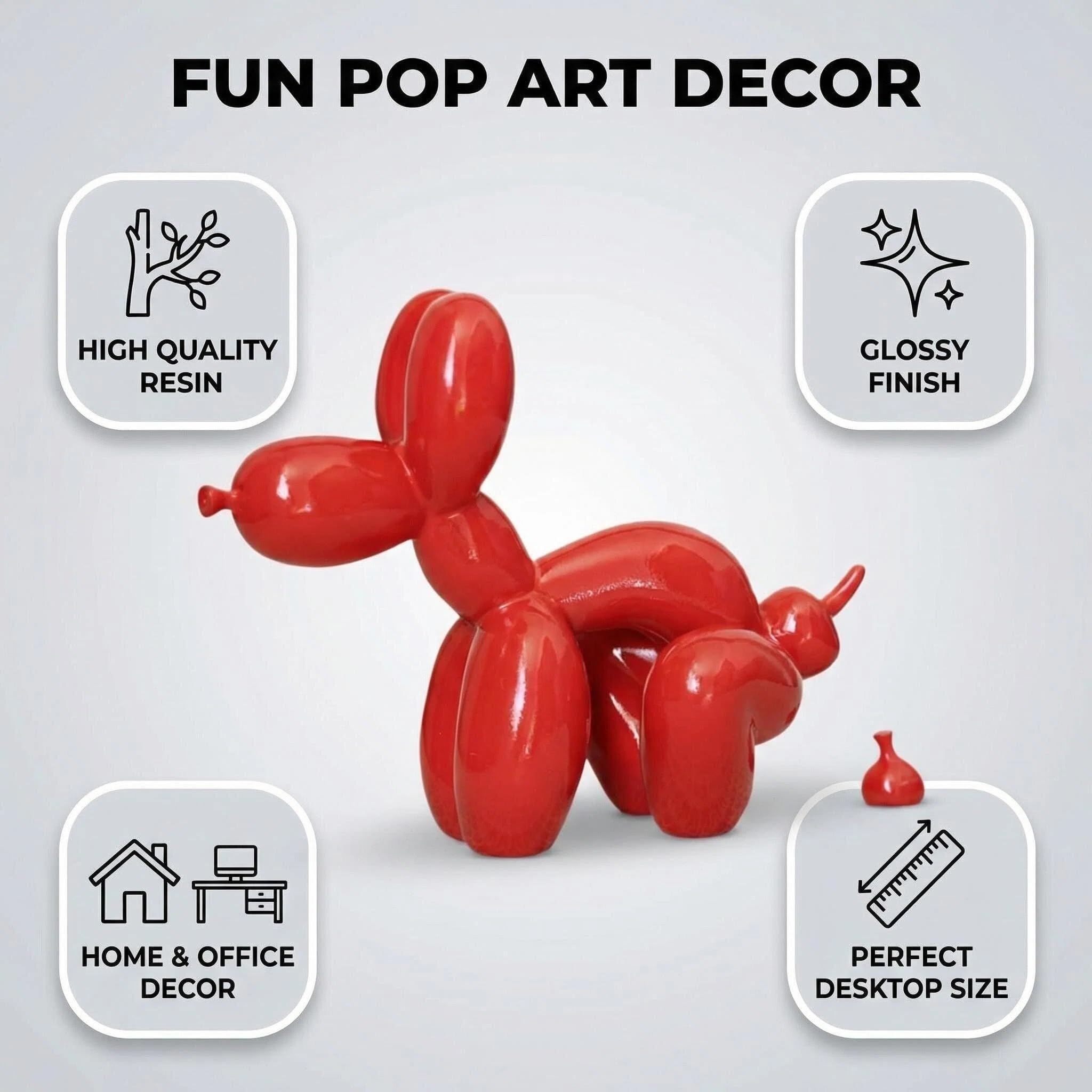 Poep Ballon Hond Sculptuur ornament, effen kleur, minimalistische