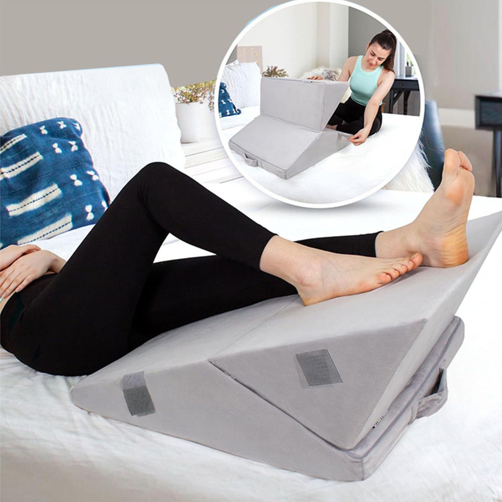 Almohada De Cuña Plegable 2 En 1 De Espuma Viscoelástica,Soporte Ortopédico para Reflujo Ácido,Reducir El Dolor De Espalda,Ronquidos Y Problemas Respiratorios