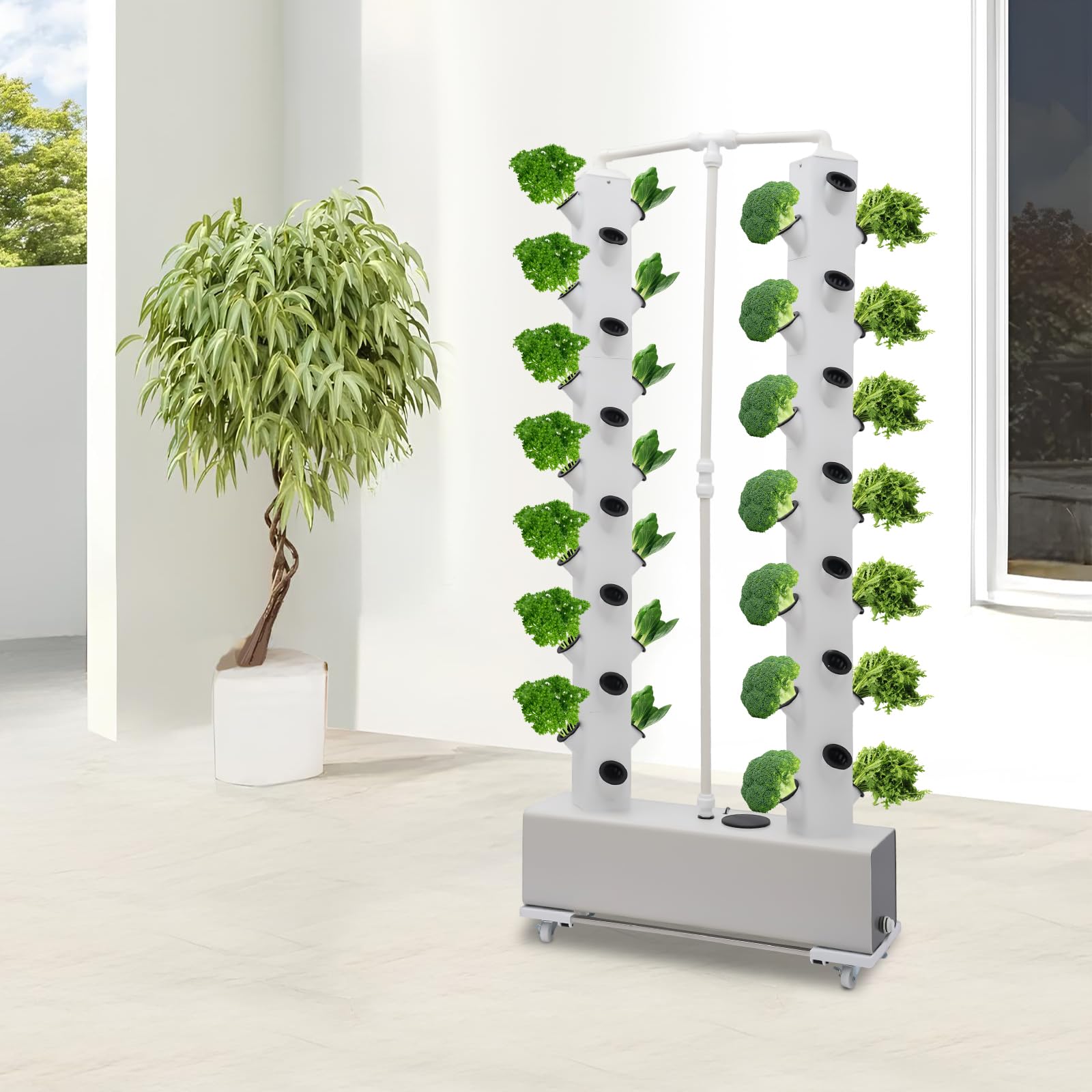 Idroponic Tower Garden - Torre aeroponica con 56 fori per piante, con serbatoio dell'acqua da 30 l e irrigazione automatica, sistema di coltivazione senza terra per balcone e serra