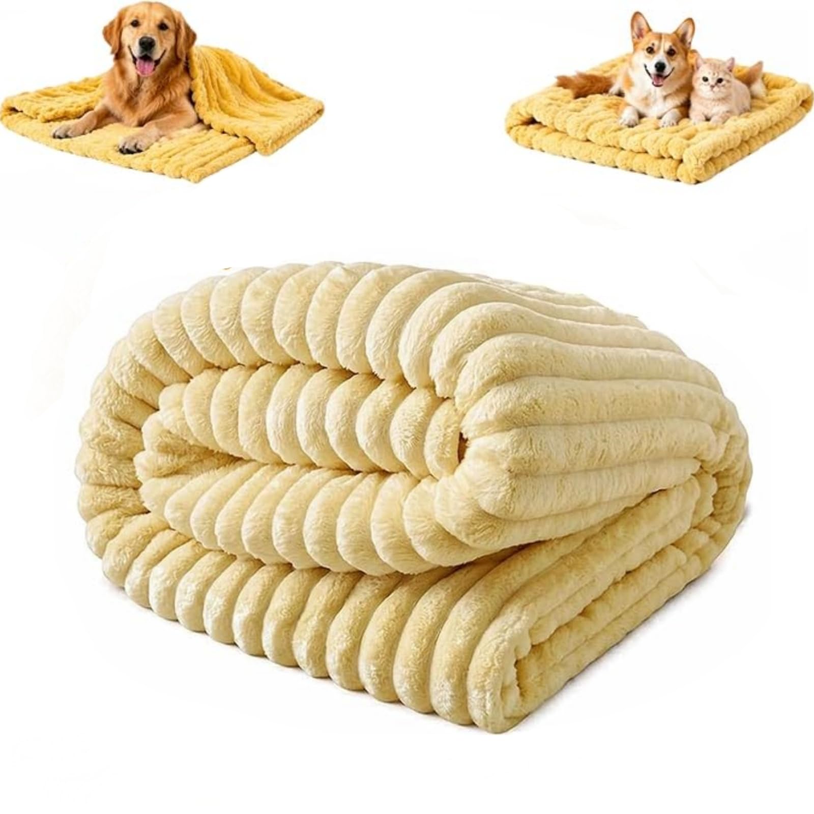 HFDHD Emotional Support Blanket Yellow,2026 New Calming Blanket for Dogs,Soft Faux Rabbit Fur for Dogs and Cats,Soft and Comfortable for Indoors Sofa (Beige,M)