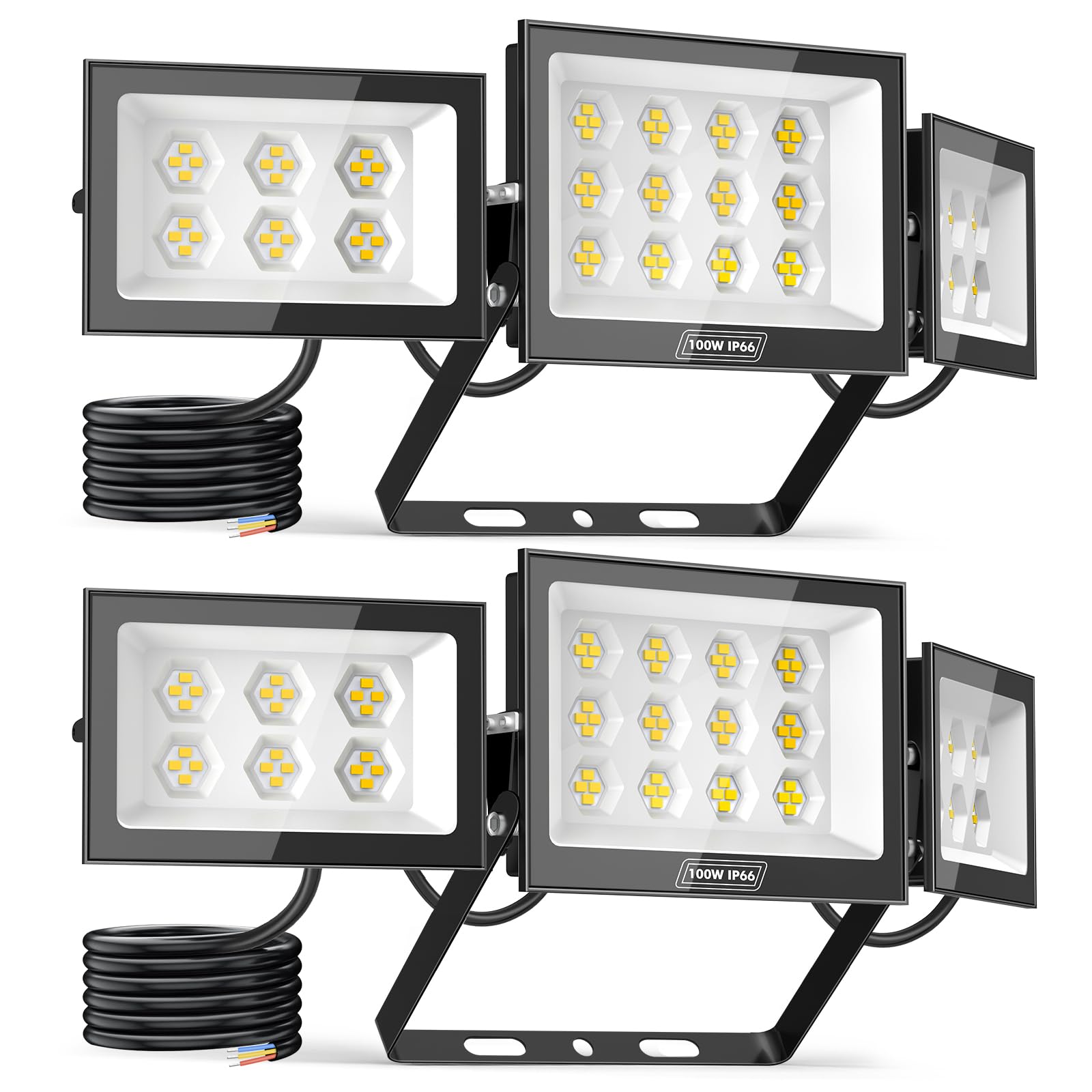 Sararoom 2Pack LED Floodlight Outdoor with 3 Adjustable Heads, 100W 10000LM Super Bright LED Security Light, 6500K Daylight Flood Lights Outdoor, IP65 Waterproof Spot Light for Yard Garage Warehouse