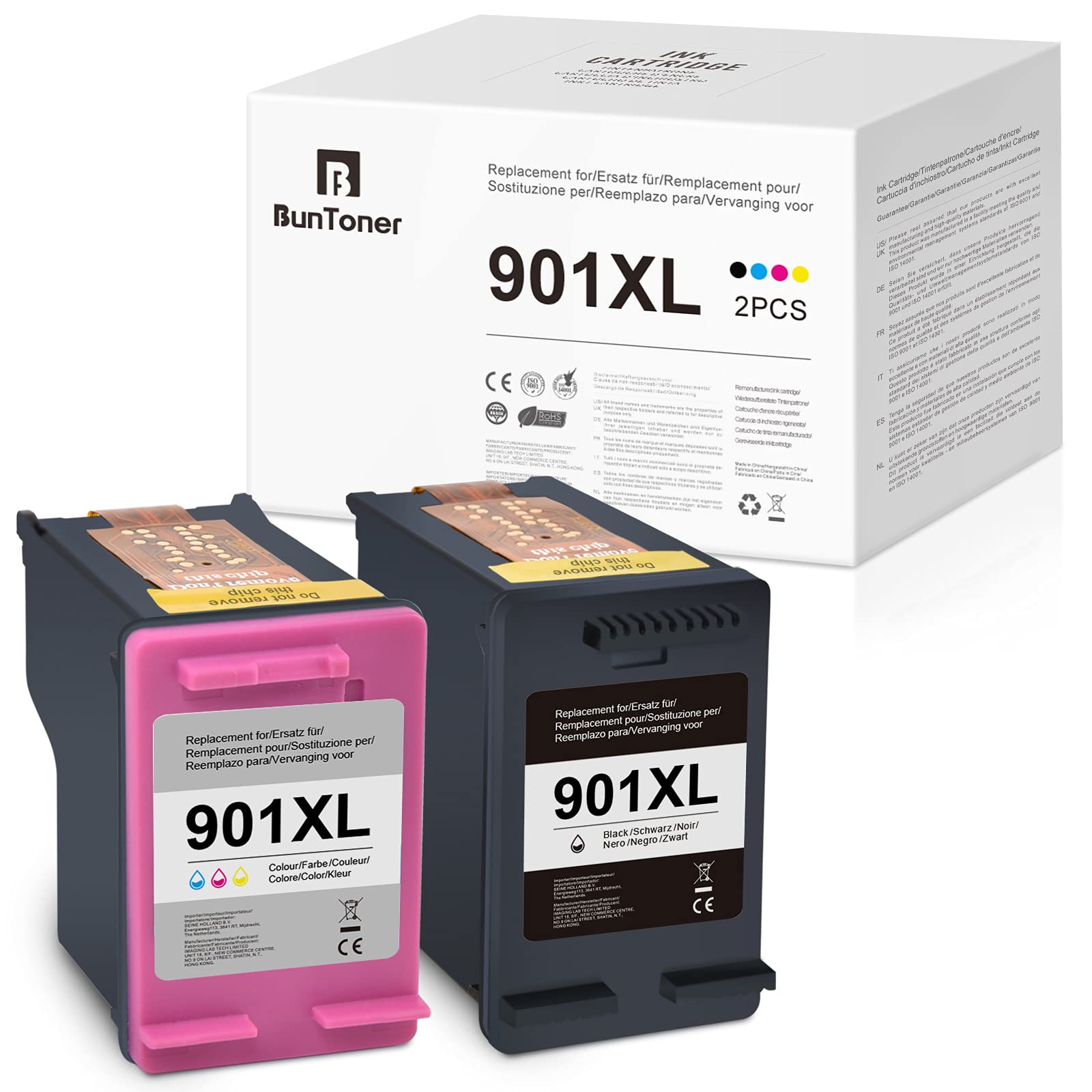 BunToner 901XL Cartucho de Tinta Compatible con para HP 901XL para HP  Officejet 4500 J4580 J4550 J4500 J4524 J4435 J4540 J4600 J4624 J4660 J4680  （1× Negro, 1× Color） : Amazon.es: Informática