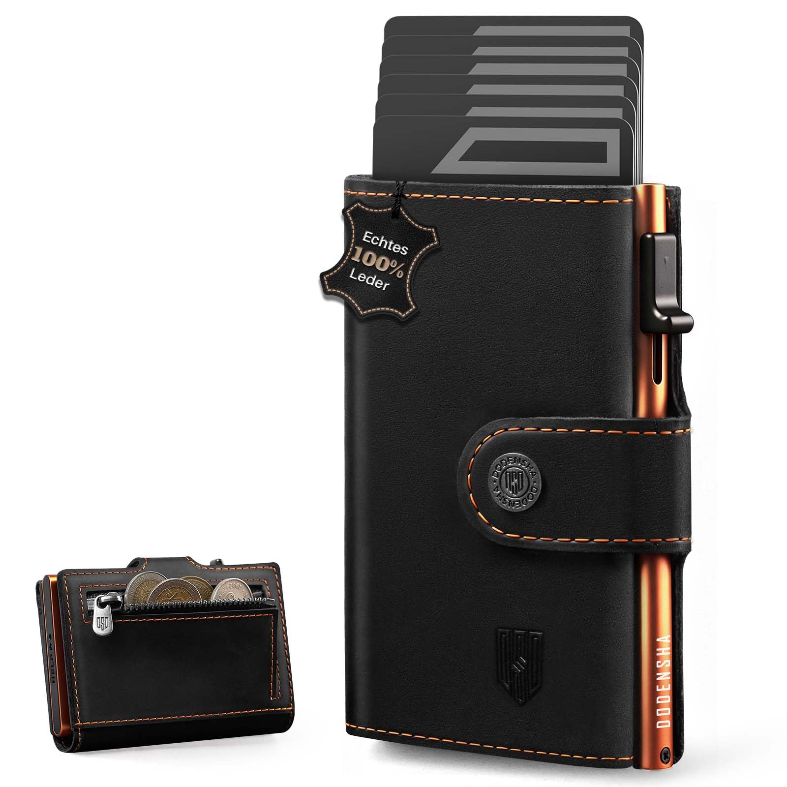 DODENSHA Slim Wallet mit Münzfach | Herren Geldbörse mit Knopf | Wallets for Men | Portmonee Herren mit Ticket Fach | Pop-up-Kreditkartenetui Geldbeute für 7-9 Karten | RFID Schutz