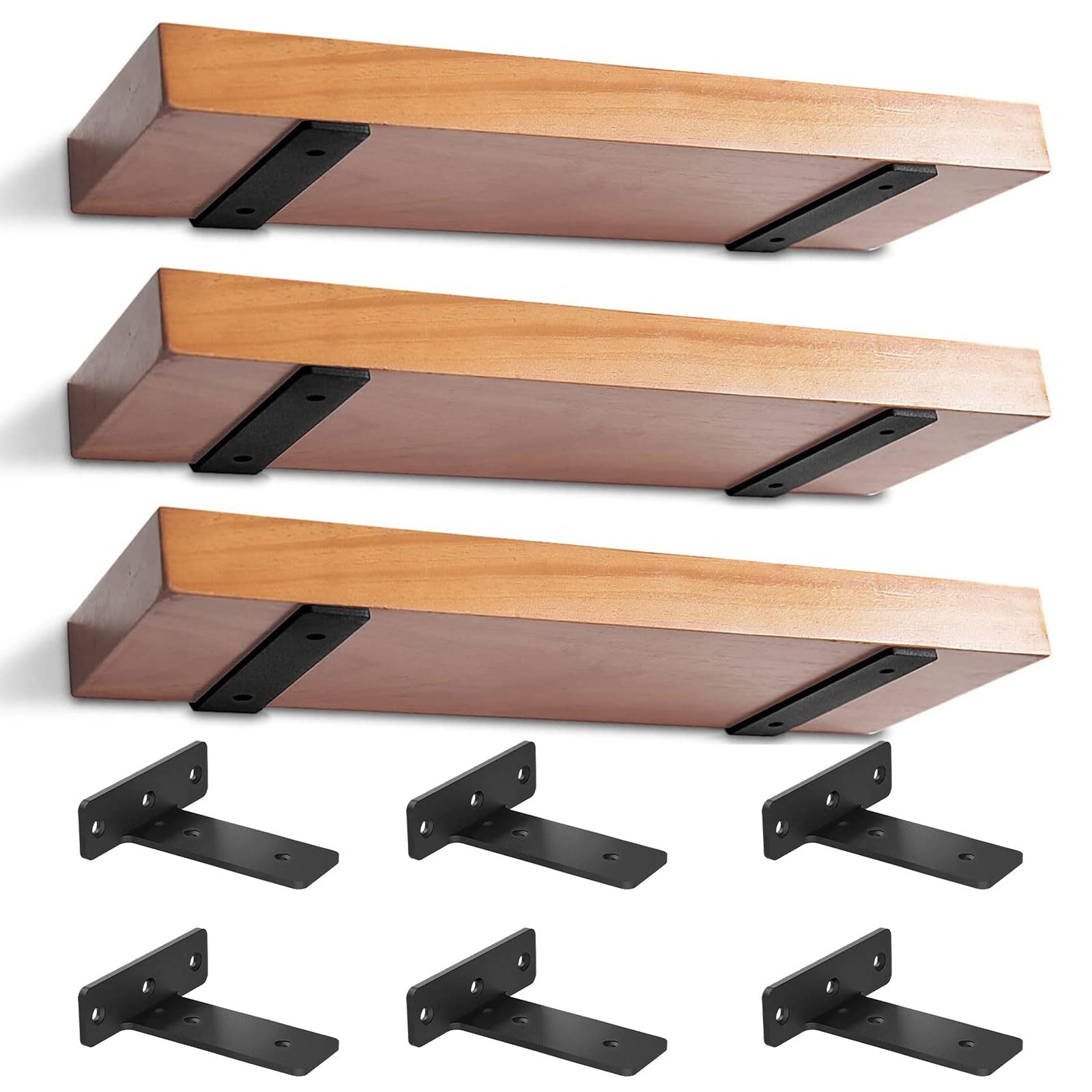 6 Pièces Equerre Etagere Murale, Equerre Etagere Murale Métal en Fer | 5 mm D'épaisseur, Supports D'étagère En Bois pour Étagères Ouvertes de Bricolage (Noir, 15 cm)