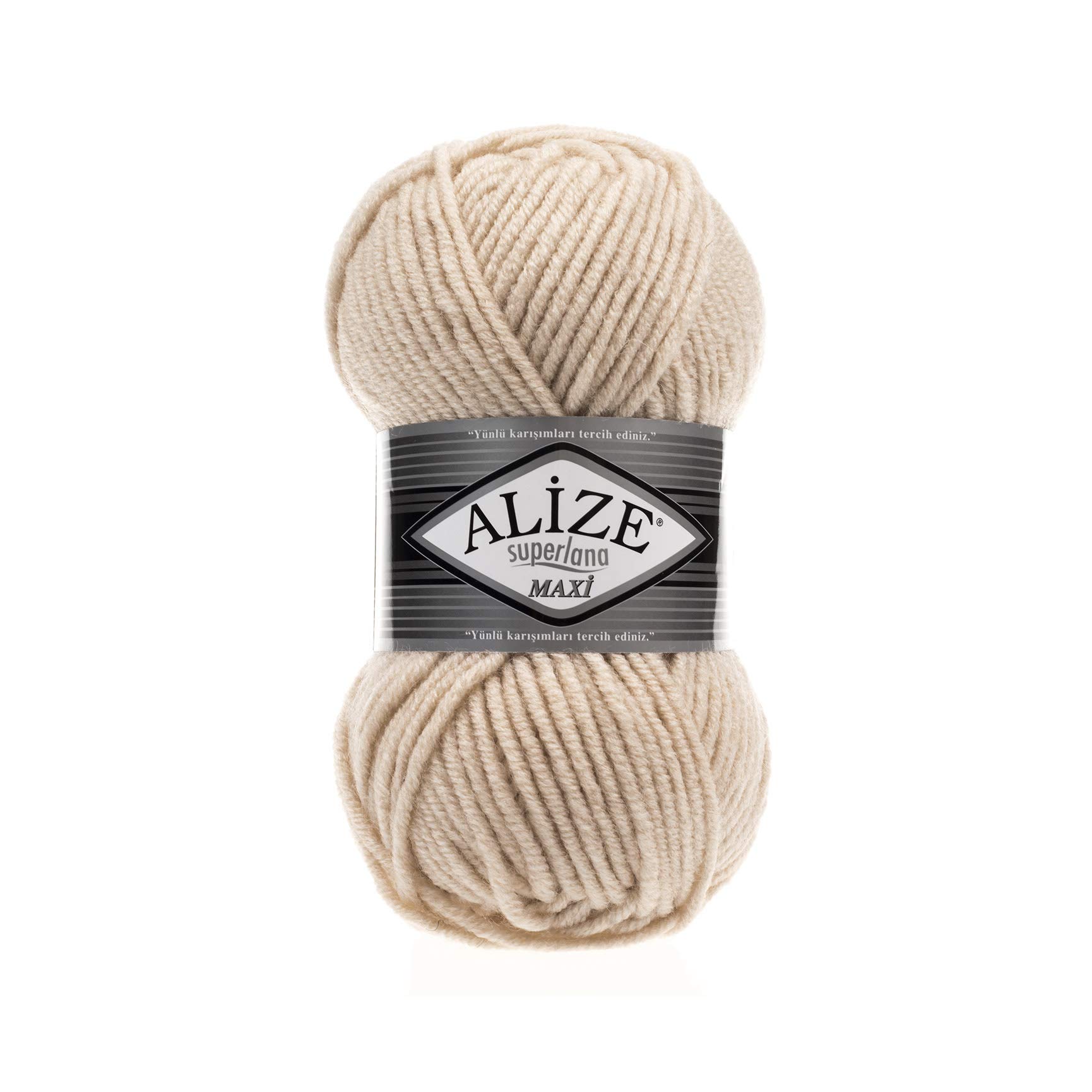 Alize SuperLana Maxi 25% Wool 75% Acrylic Each Skein 100 g 100 m, Lot of 4 Skeins - 310 Honey