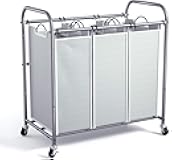 ROMOON Laundry Sorter, 3 Section Heavy Duty Laundry Hamper with Wheels and Removable Liners, Space-Saving Organizer for Laundry Room, Apartment, Dorm, Closet Storage (Gray)