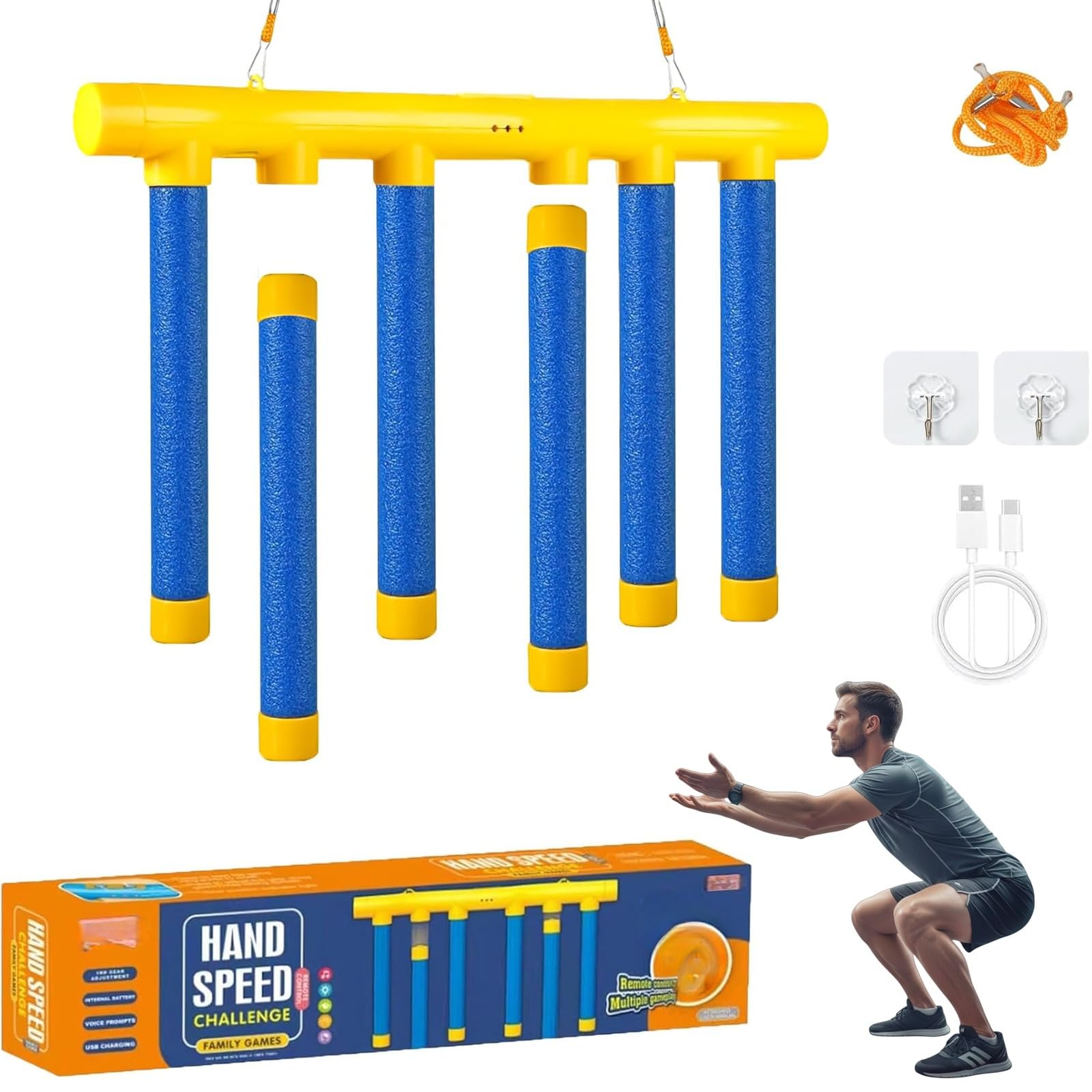 Reflex Drop Sticks Challenge, bâtons de chute, outil d'entraînement de réaction, bâtons de capture de vitesse réglables pour la coordination œil-main et le temps de réaction chez les adultes