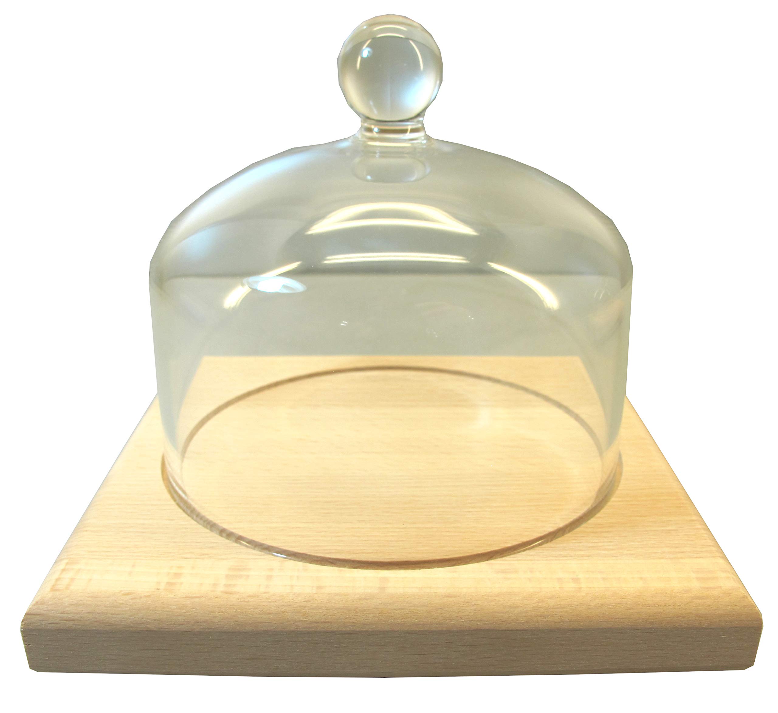Cloche à fromage en verre avec planche en bois de hêtre (diamètre moyen de la cloche env. 11,5 cm)