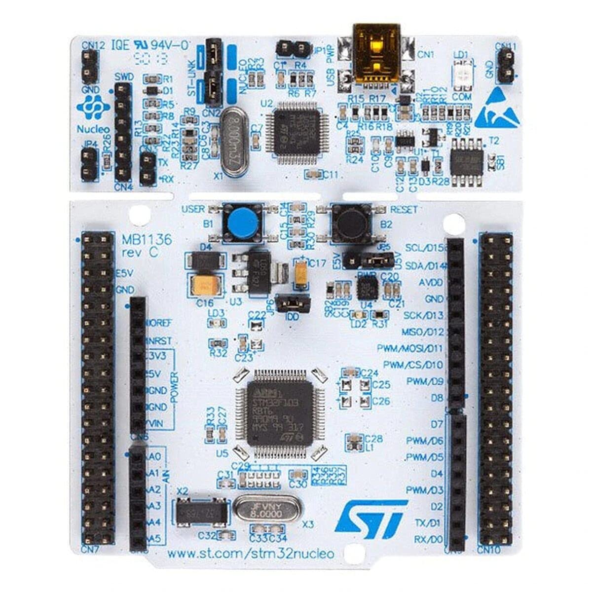 NUCLEO-F103RB Development Board - STM32F103RBT6 MCU, ST-LINK/V2-1 Debugger/ Programmer, ST Morpho Headers, USB, GPIO, I2C, SPI, UART Connectivity-image-26