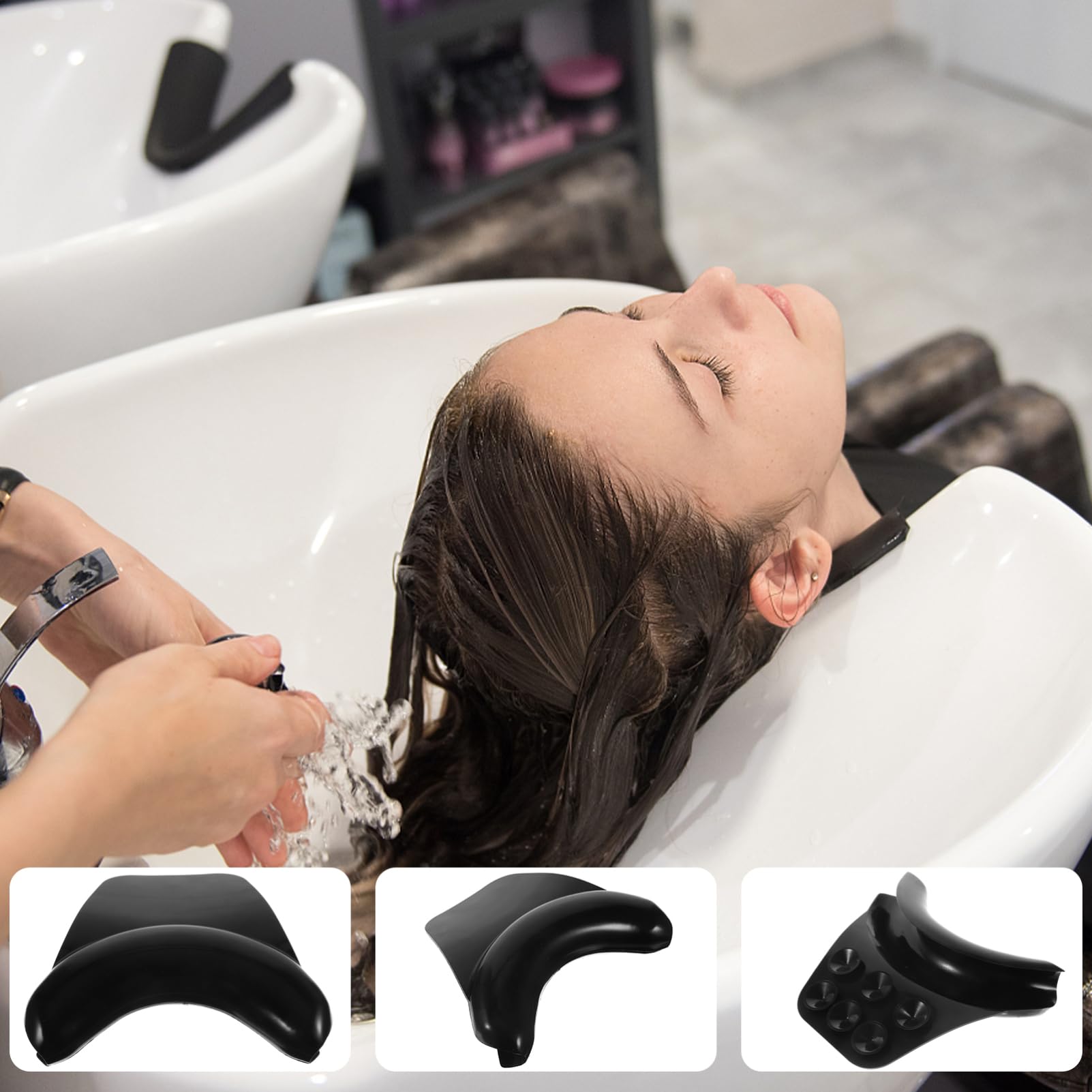 3 Stück Kopf wasch Kissen nackenstützkissen Nackenkissen Nackenstütze aus Silikon Nackenstütze mit Saugnapf Nackenstütze für Haarwaschbecken Kieselgel Black