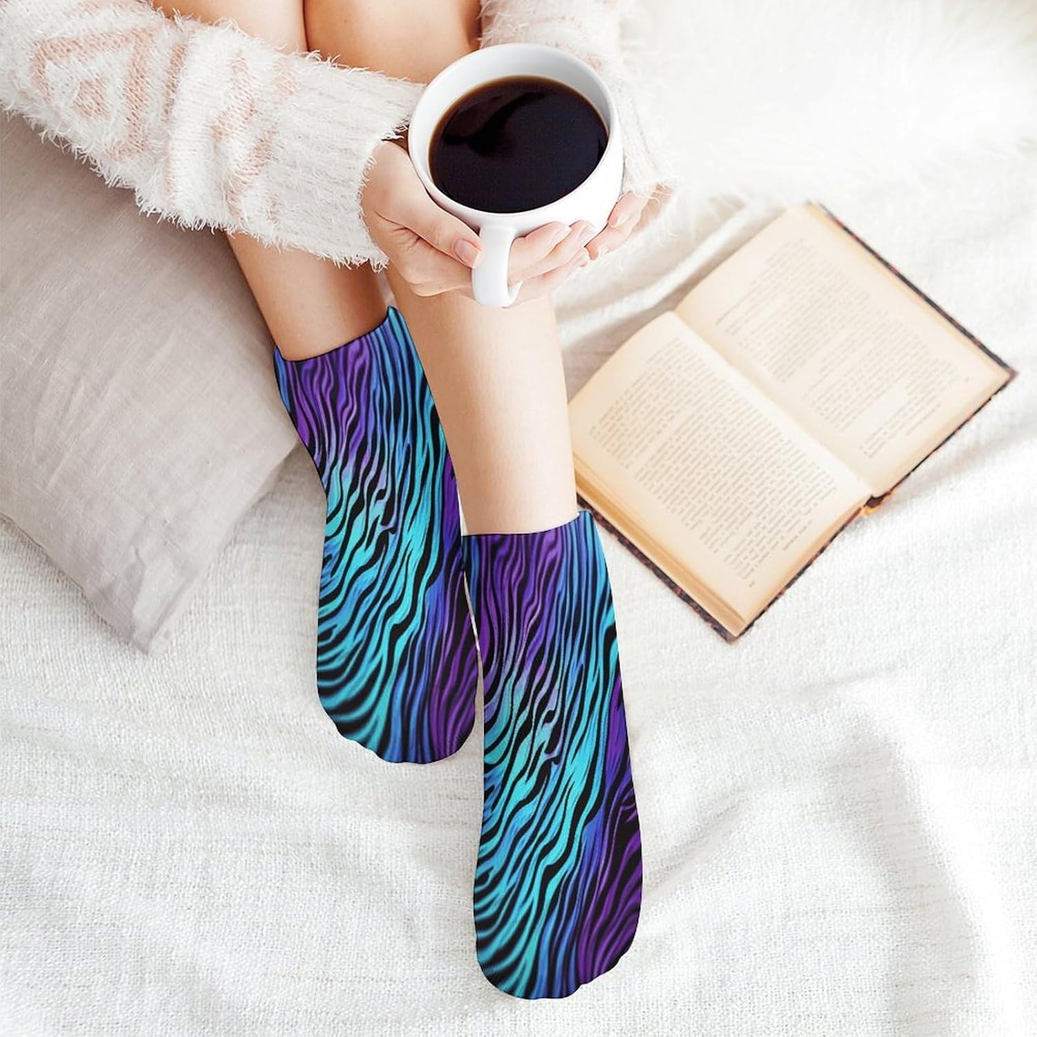 Purple Blue Green Zebra Stripes Ankle Socks for Men Women 5 Pairs | Comfortable Casual Low Cut Socks, Lightweight No Show Breathable Athletic Socks, Soft Mini Crew Socks for All Seasons
