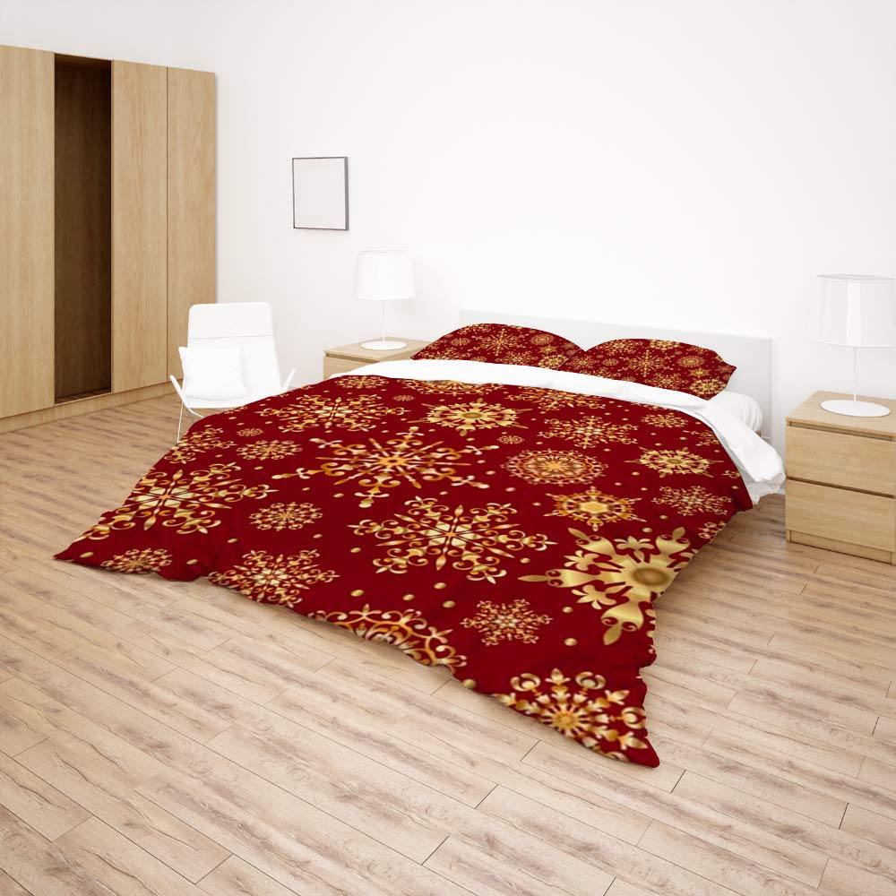 DJY Set Copripiumino Natalizio King Size Con Renne E Fiocchi Di Neve – Rosso, Morbida Microfibra - 4