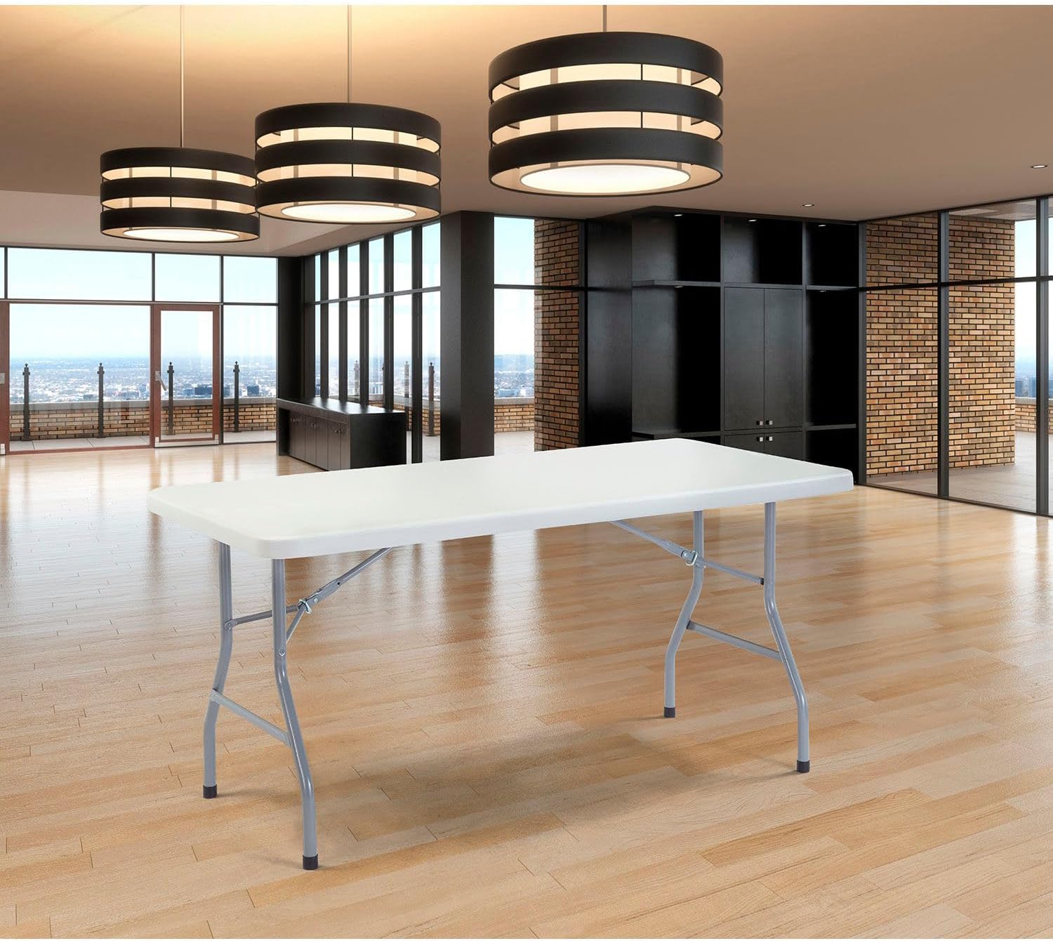 Global Industrial Plastic Folding Table, 60" L x 30" W x 29" H, 1000 lbs Weight Capacity, White, for Party, Dining, Wedding, Camping, Picnic, Indoor Outdoor Events