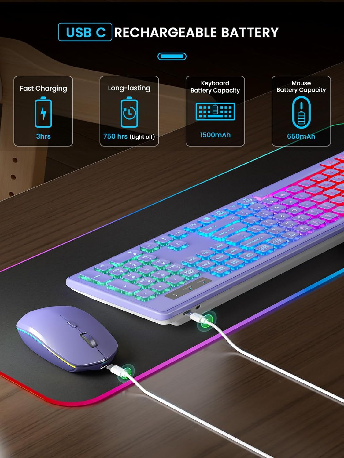 USB receiver plugged into a laptop, with a Type-C adapter shown
