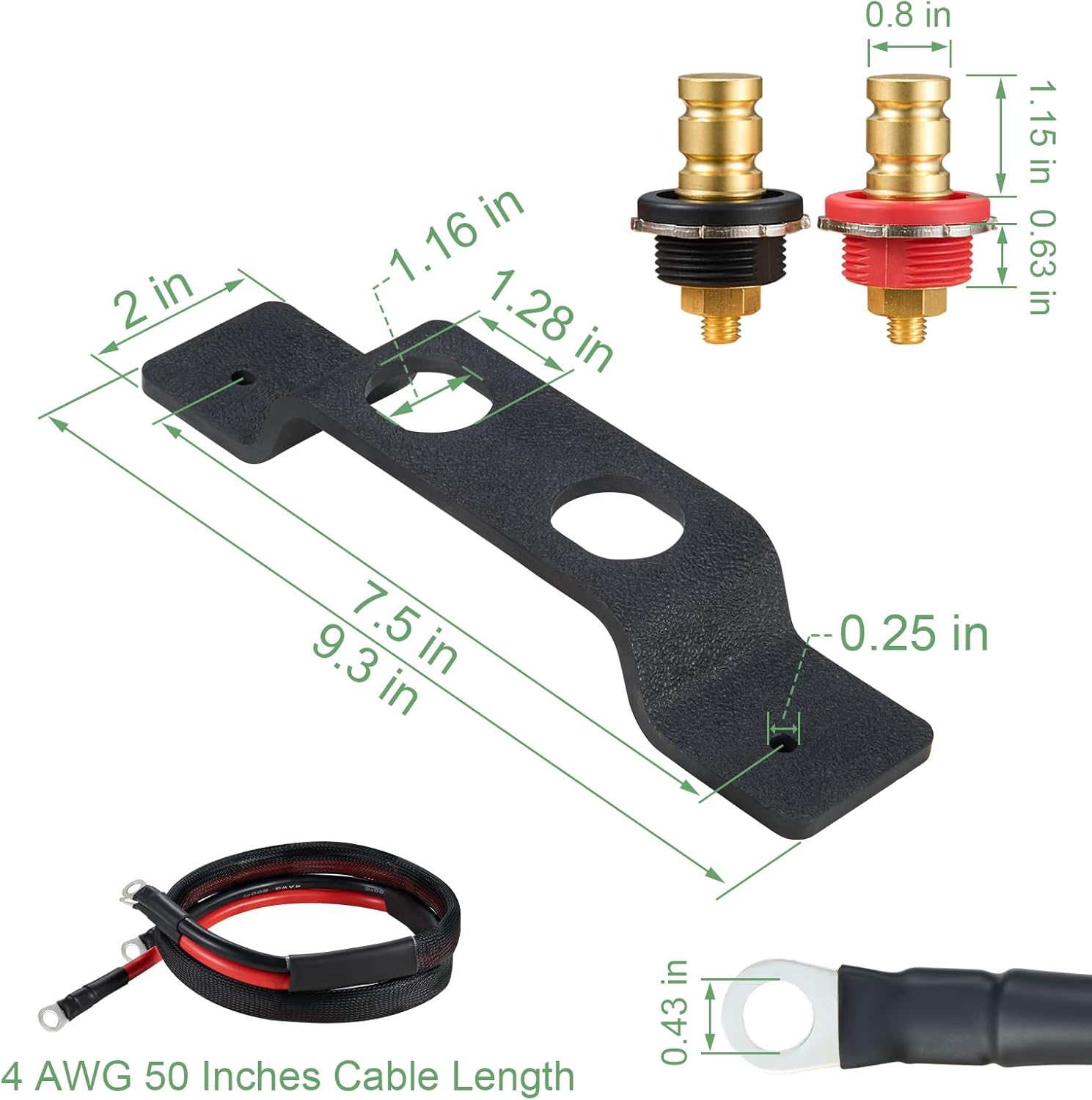 CZC AUTO Battery Jump Post Kit, 50 inch 4 AWG Pure Copper Cable Battery Post Extender, Remote Charging Terminal Fit for UTV, ATV, Car, RV, Trucks, Boat, Trailer