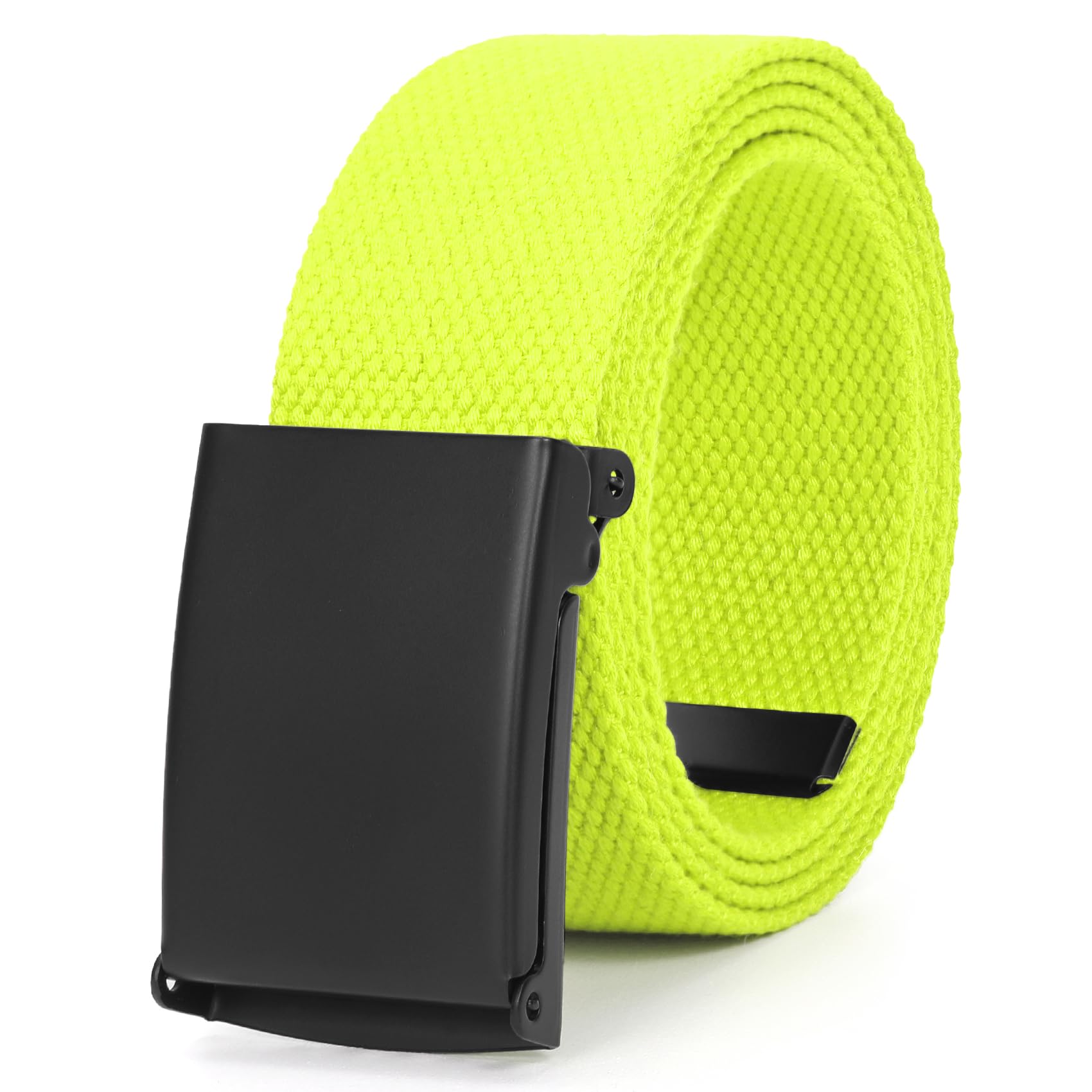 WHIPPY Canvas Web Belt Flip-Top Solid Black Military Buckle Fully Adjustable Mens Webbing Belts Cut To Fit