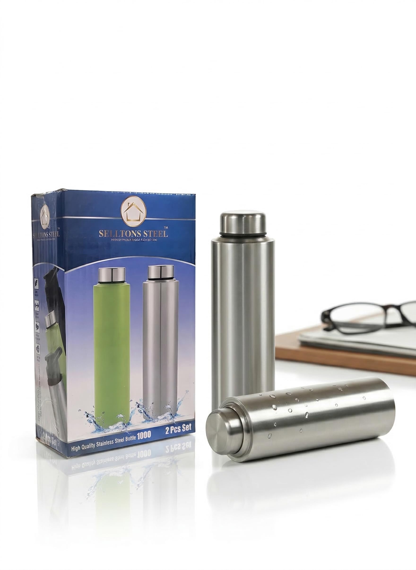 SELLTONS Steel Water Bottle - 2 Pack, Leak Proof -8