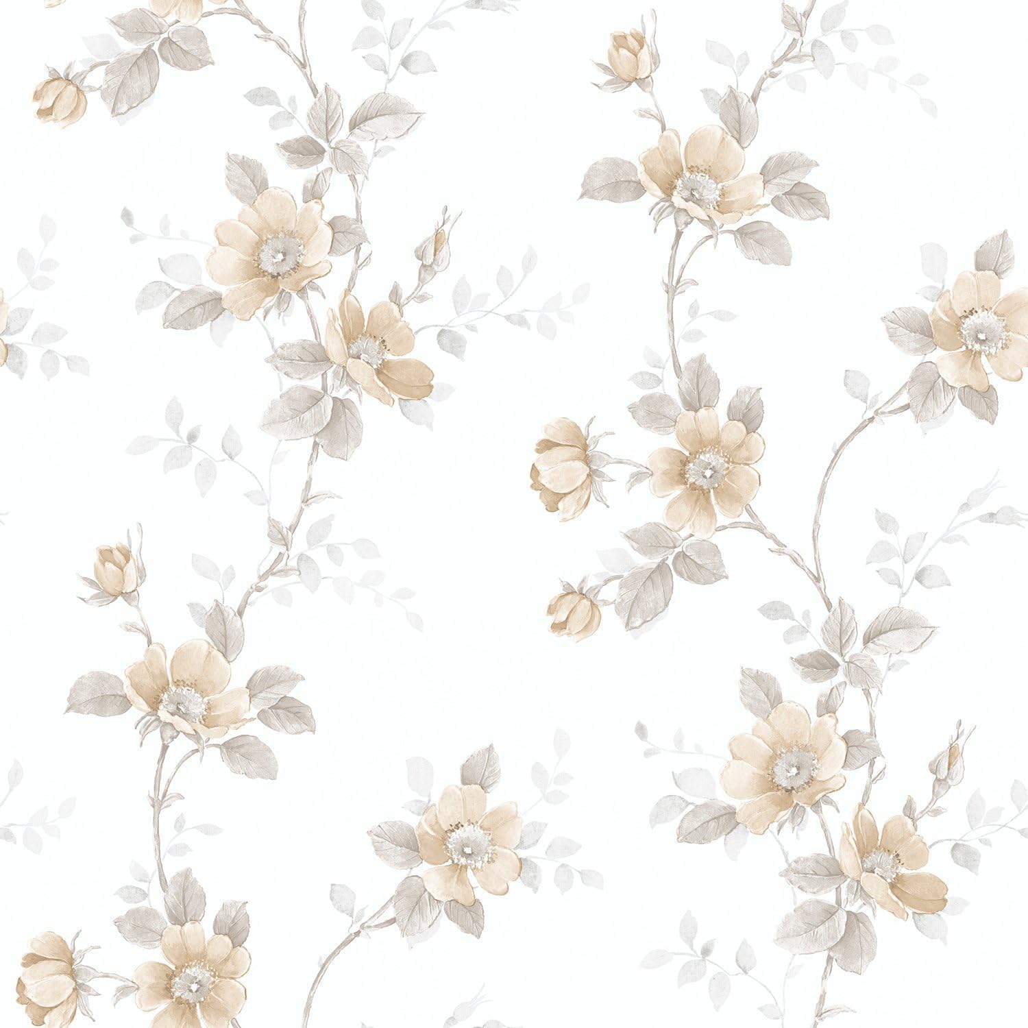 Norwall Wallcoverings Poppy Beige and Grey Floral Wallpaper