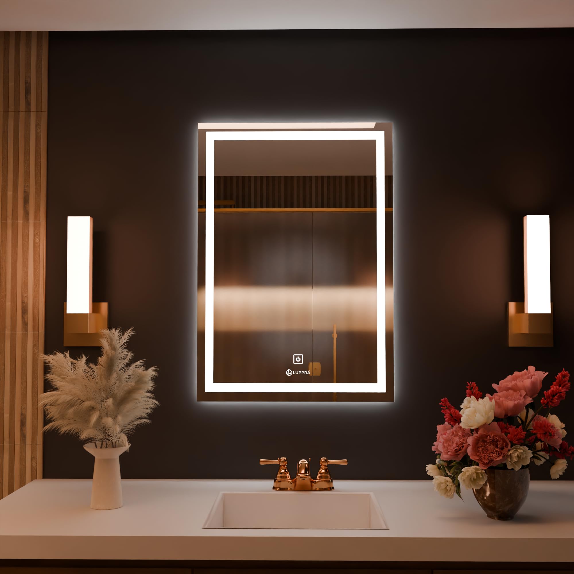 LUPPRA Rectengale 18x24 Inch Wall-Mounted LED Mirror with Smart Sensor and 3-Color Light (Warm, White, Natural) | Mirror Light, Wash Basin Wall and Fancy Washbasin Mirror,Smart LED Design-image-5