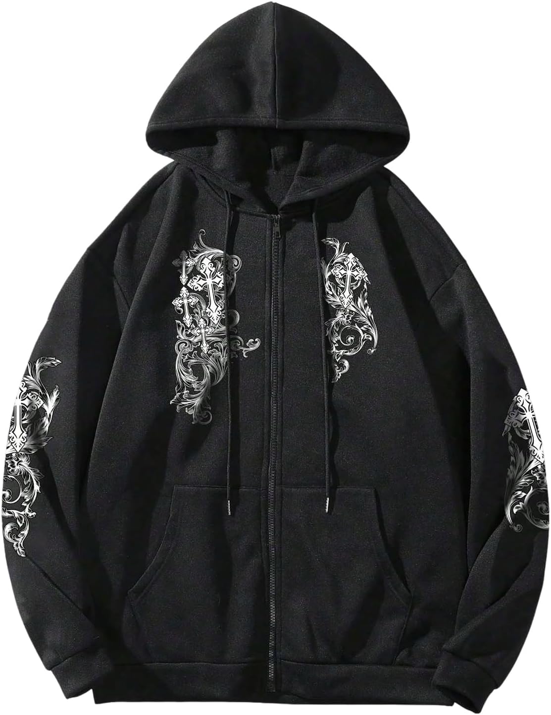SOLY HUX Men's Y2k Zip Up Hoodie Gothic Print Hooded Sweatshirt Retro Jacket Outerwear Streetwear
