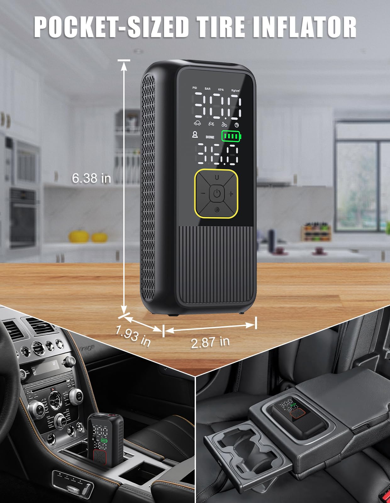 Gonfleur de pneu portable 150PSI Pompe à air intelligente pour pneus de voiture avec manomètre numérique, gonfleur de pneu rapide portable pour voitures